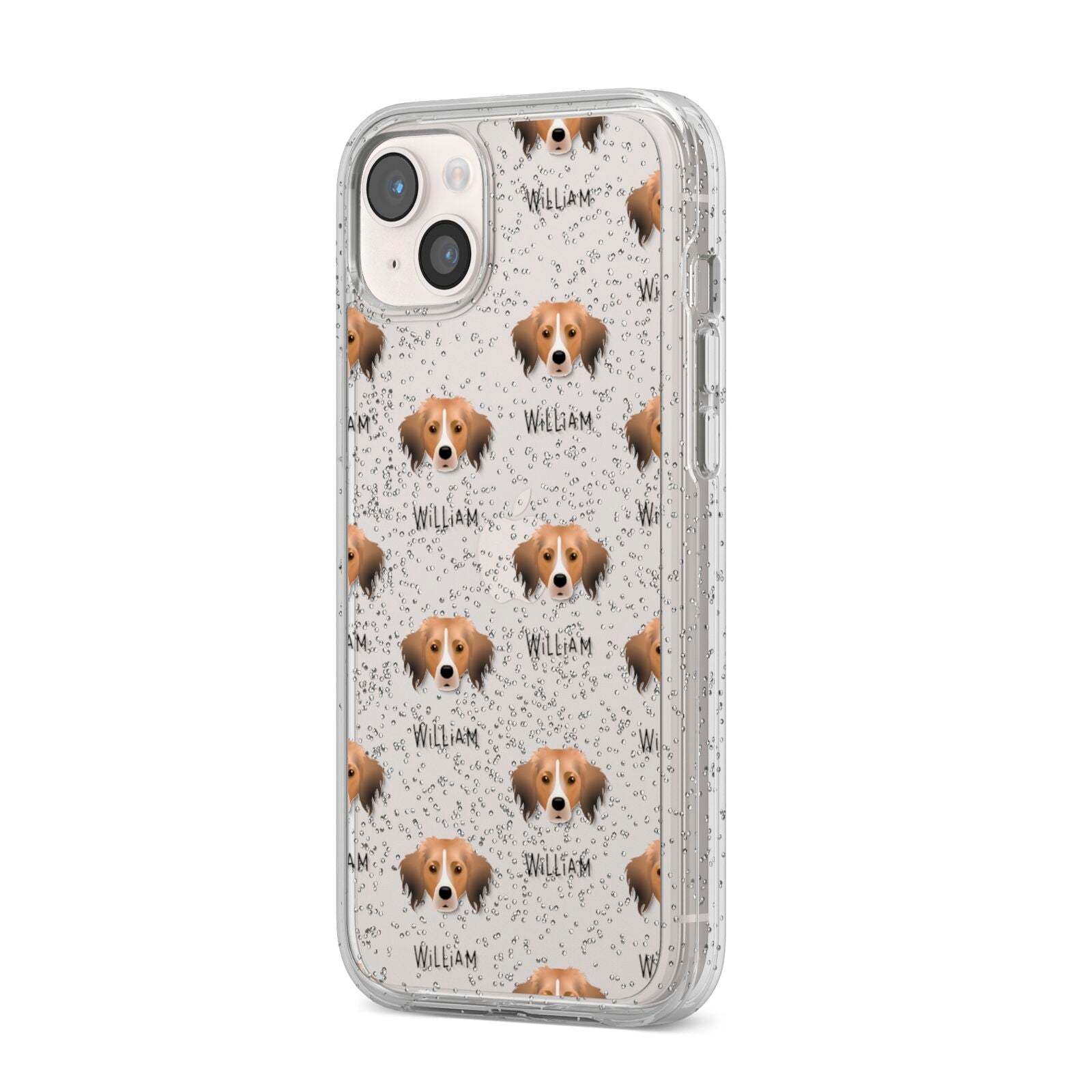 Kooikerhondje Icon with Name iPhone 14 Plus Glitter Tough Case Starlight Angled Image