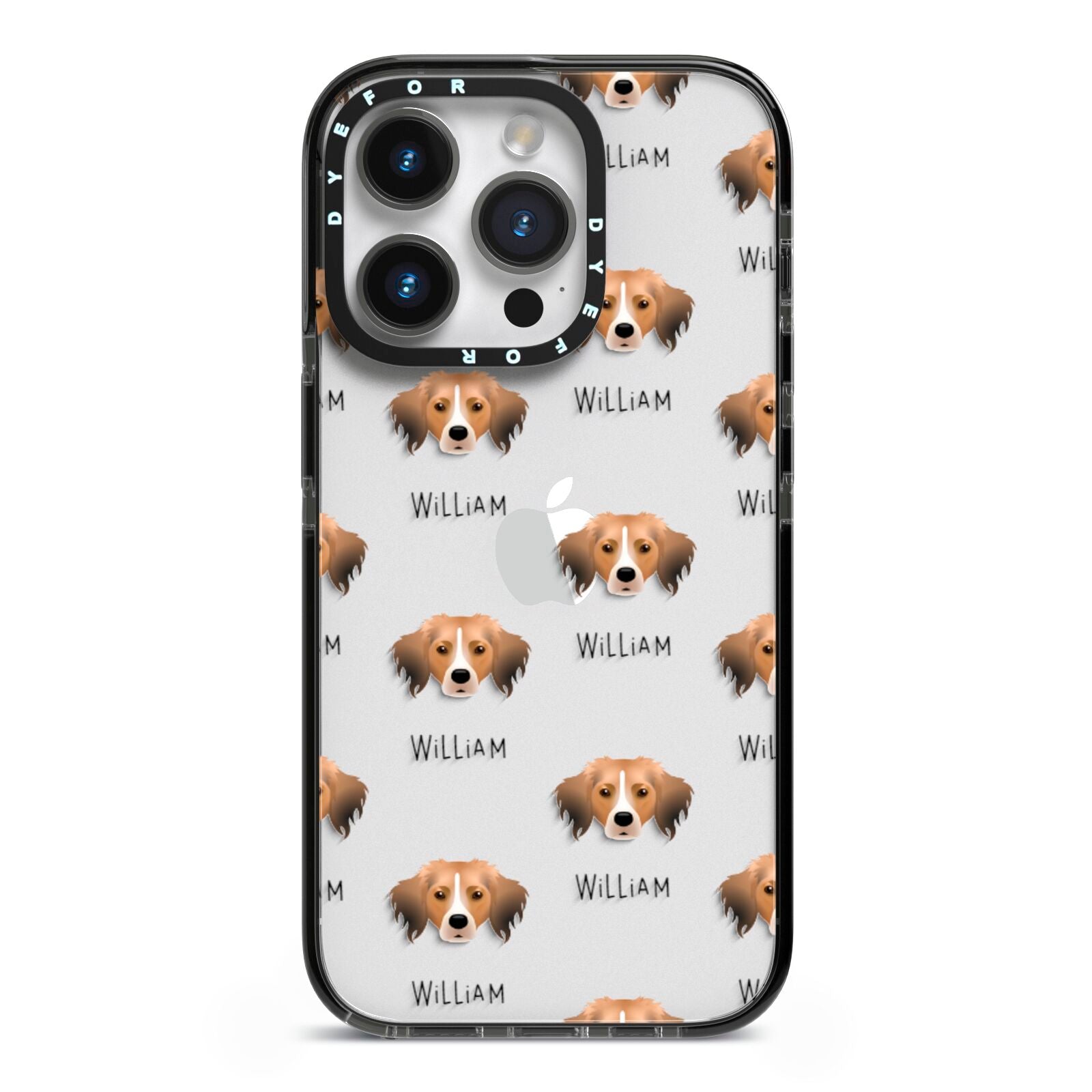 Kooikerhondje Icon with Name iPhone 14 Pro Black Impact Case on Silver phone