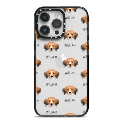 Kooikerhondje Icon with Name iPhone 14 Pro Max Black Impact Case on Silver phone