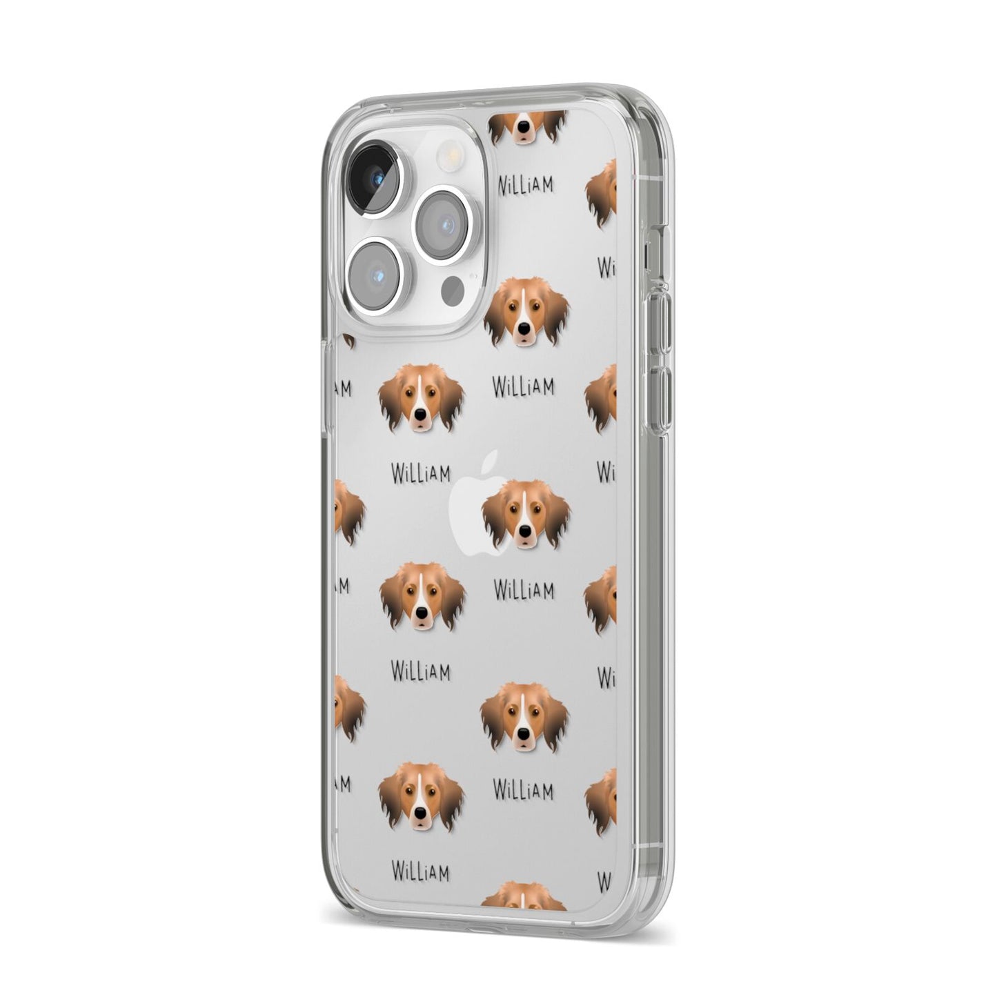 Kooikerhondje Icon with Name iPhone 14 Pro Max Clear Tough Case Silver Angled Image