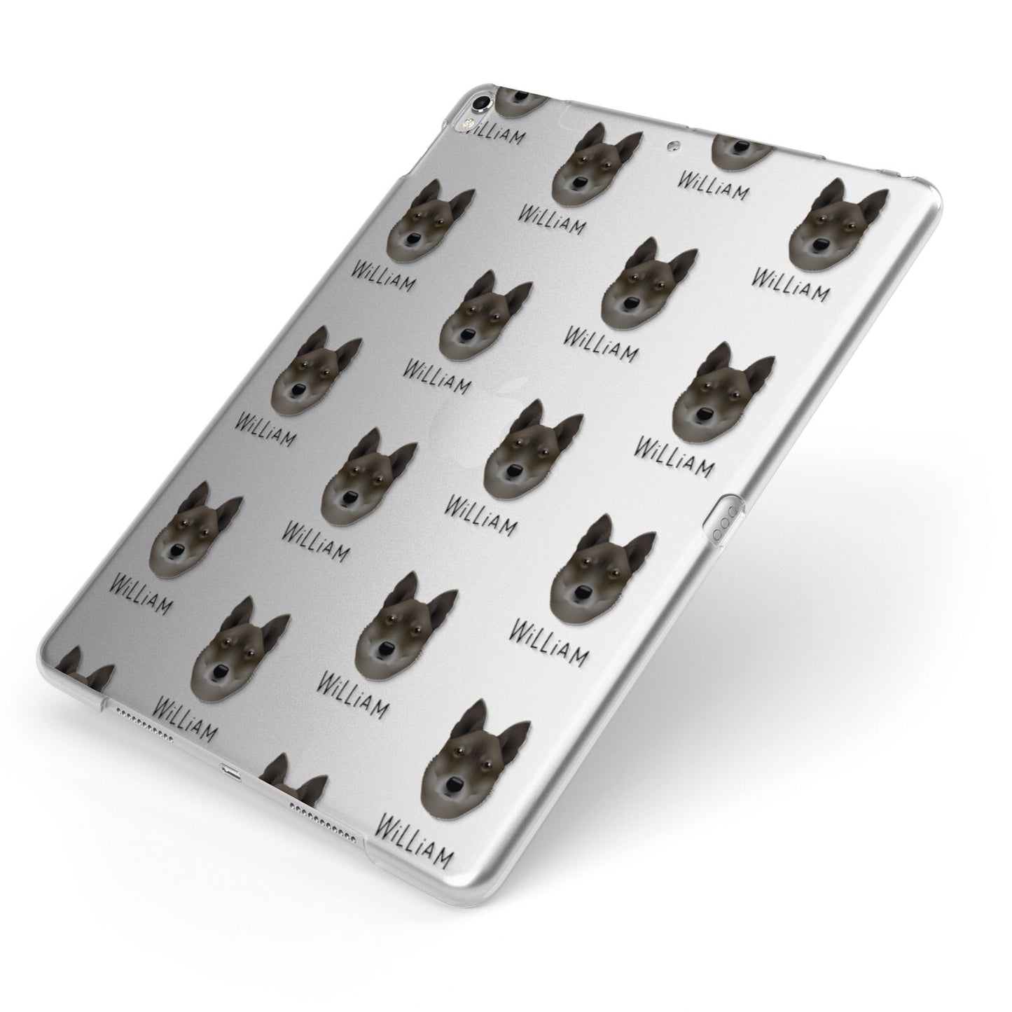 Korean Jindo Icon with Name Apple iPad Case on Silver iPad Side View