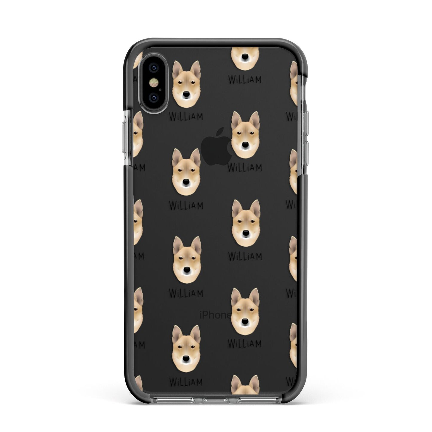 Korean Jindo Icon with Name Apple iPhone Xs Max Impact Case Black Edge on Black Phone