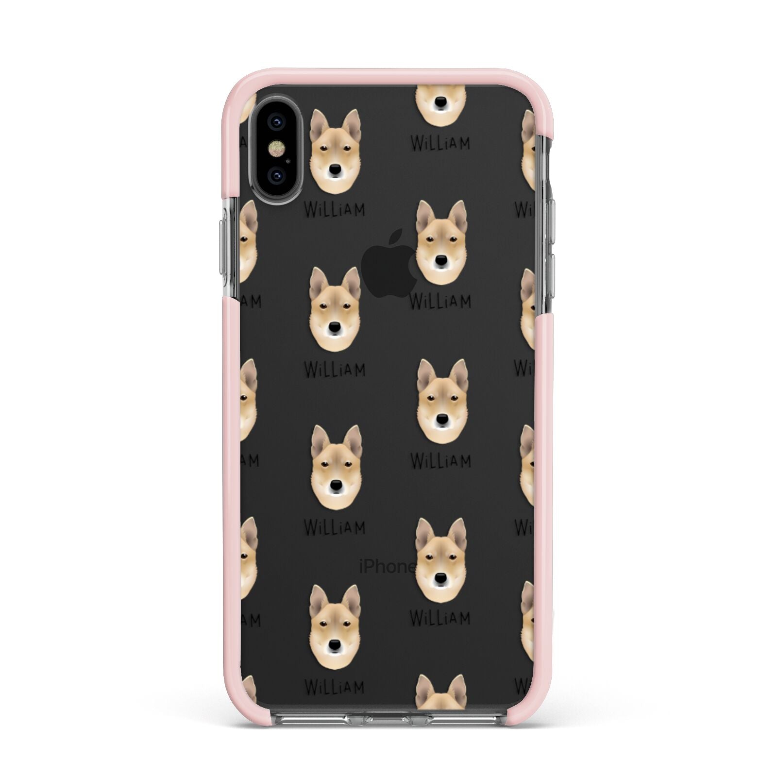 Korean Jindo Icon with Name Apple iPhone Xs Max Impact Case Pink Edge on Black Phone