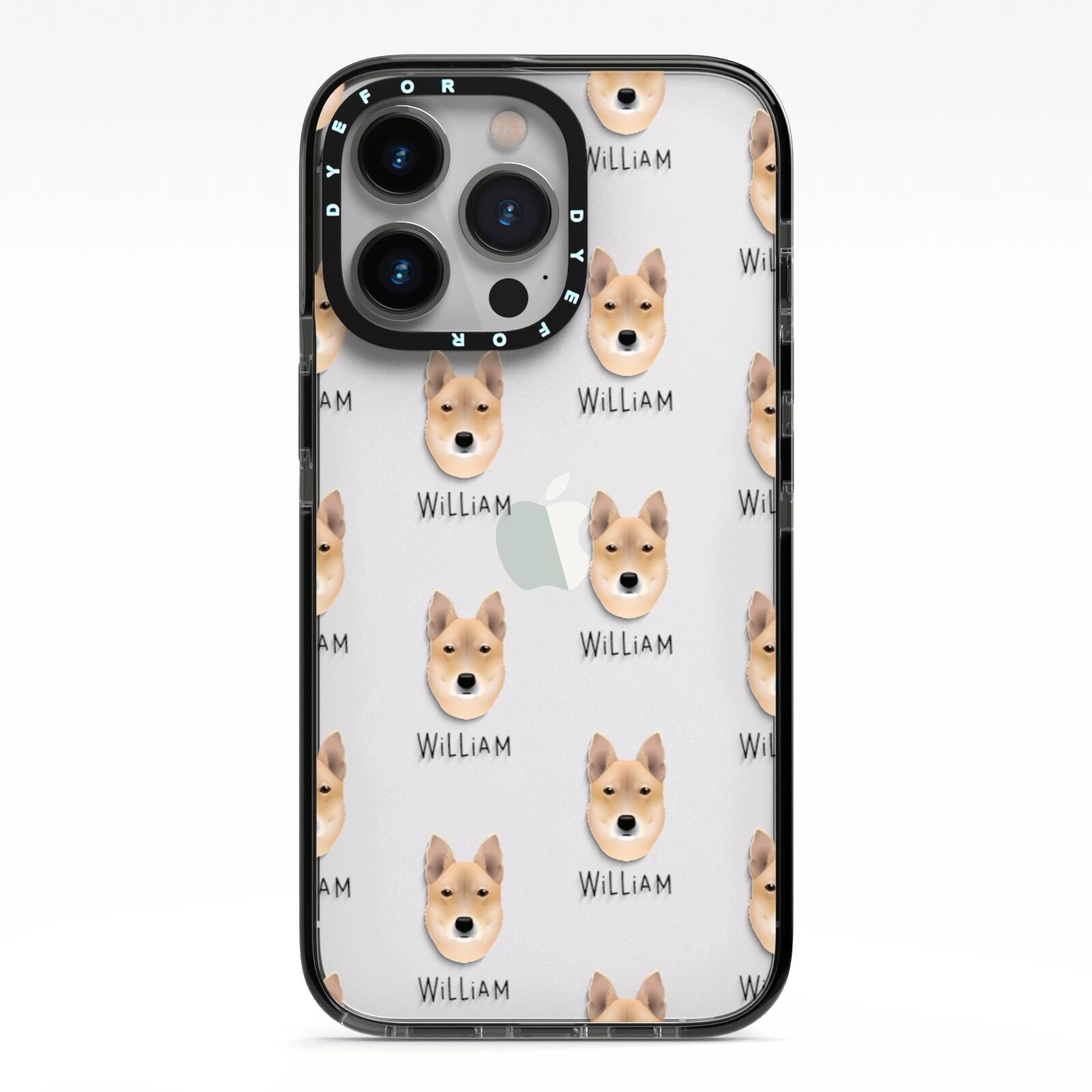 Korean Jindo Icon with Name iPhone 13 Pro Black Impact Case on Silver phone