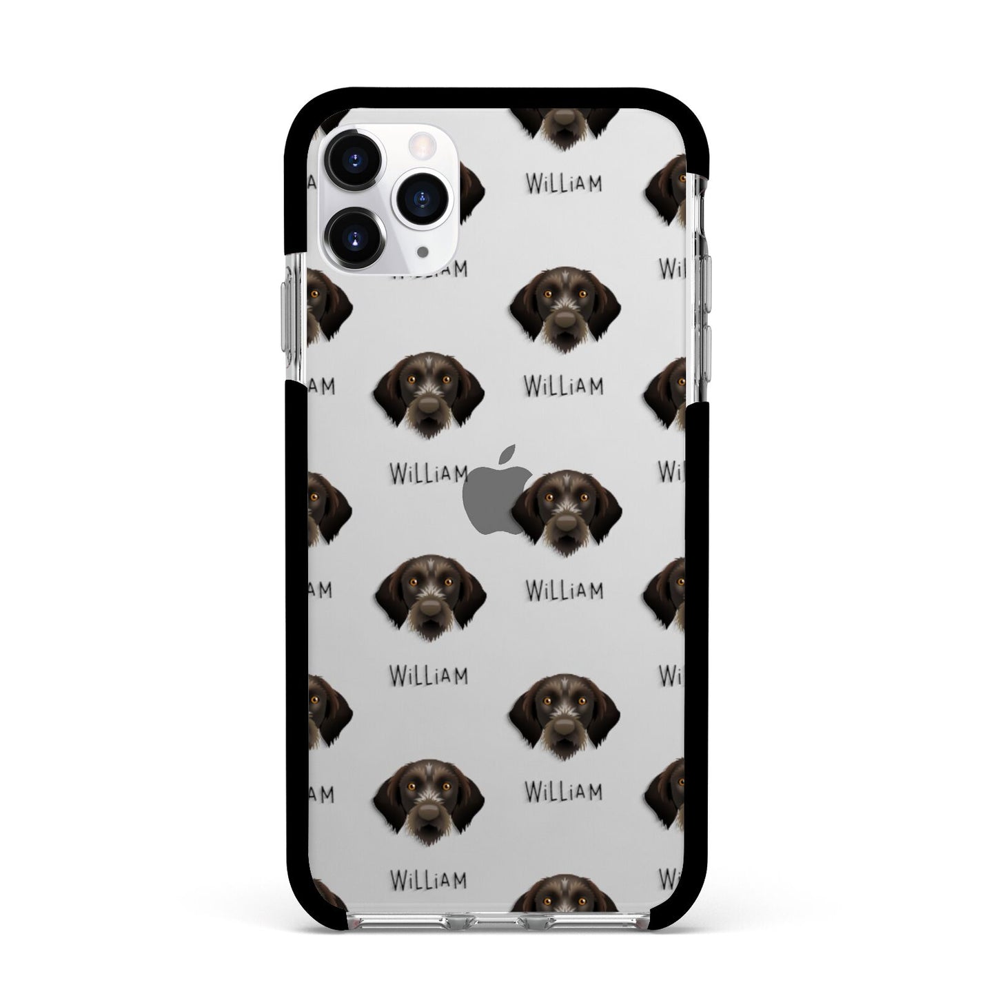 Korthals Griffon Icon with Name Apple iPhone 11 Pro Max in Silver with Black Impact Case