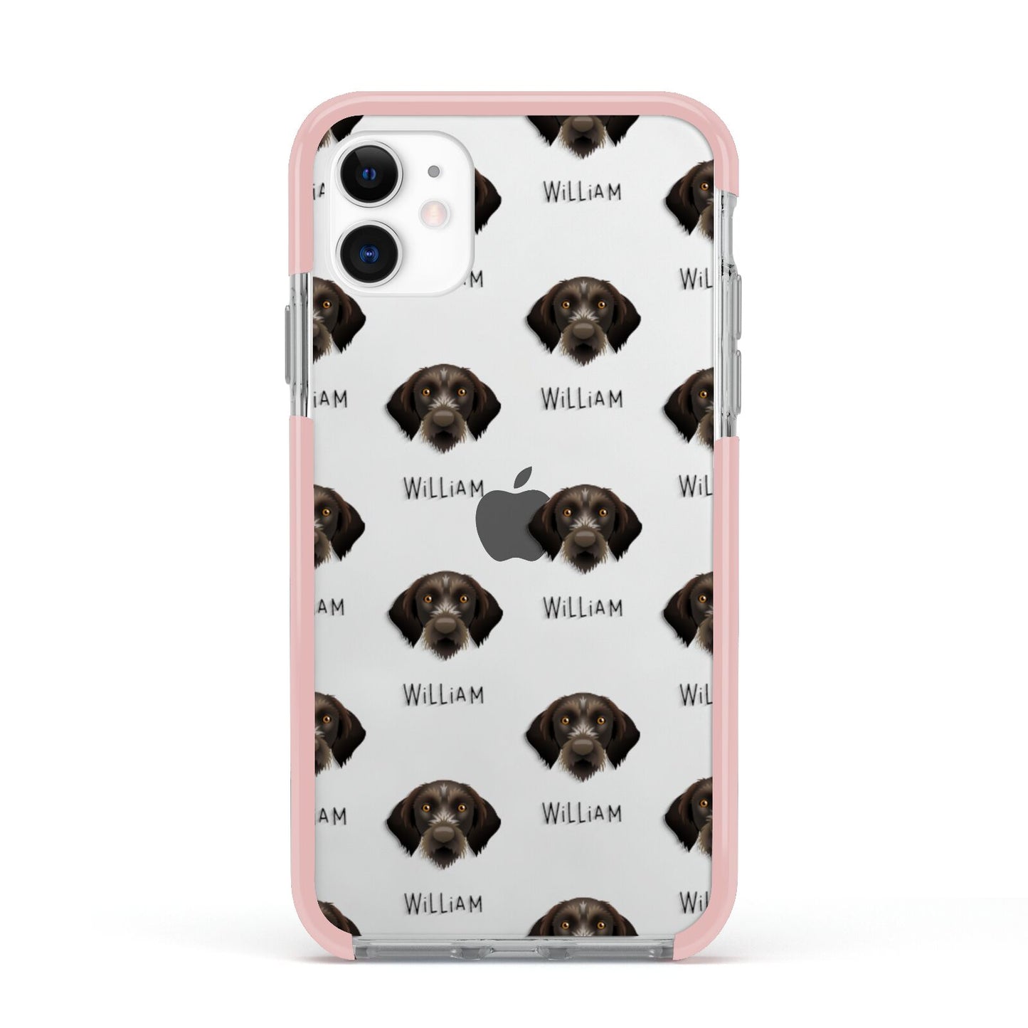 Korthals Griffon Icon with Name Apple iPhone 11 in White with Pink Impact Case