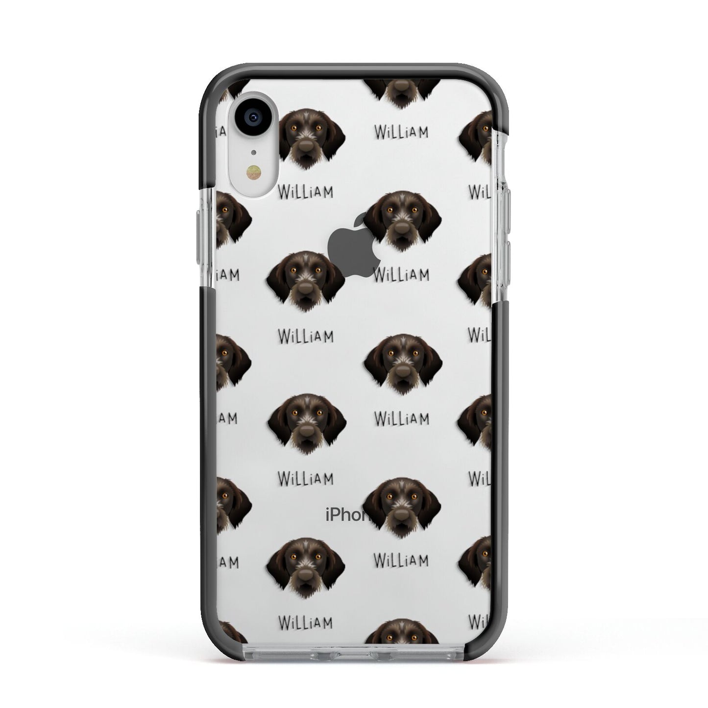 Korthals Griffon Icon with Name Apple iPhone XR Impact Case Black Edge on Silver Phone