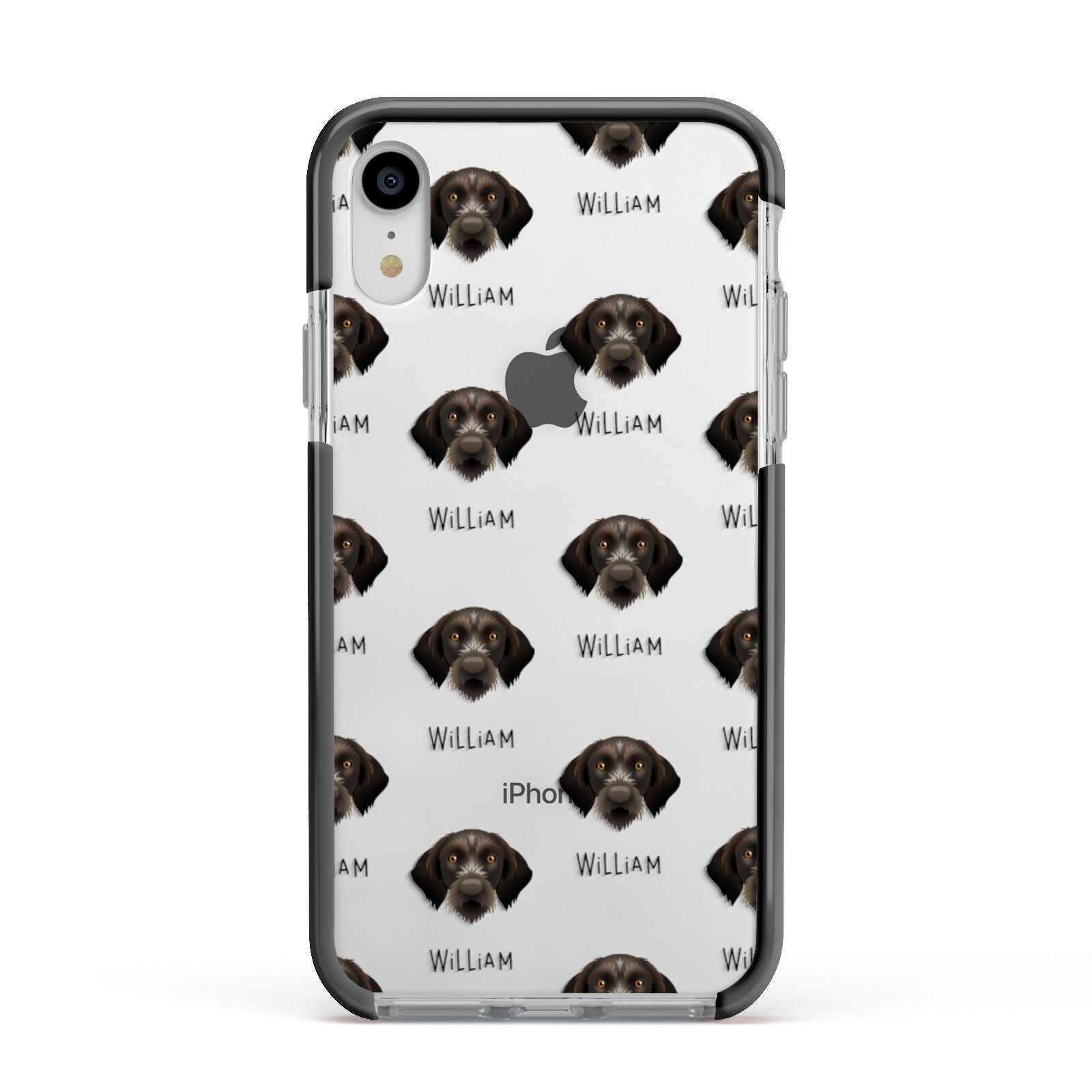 Korthals Griffon Icon with Name Apple iPhone XR Impact Case Black Edge on Silver Phone