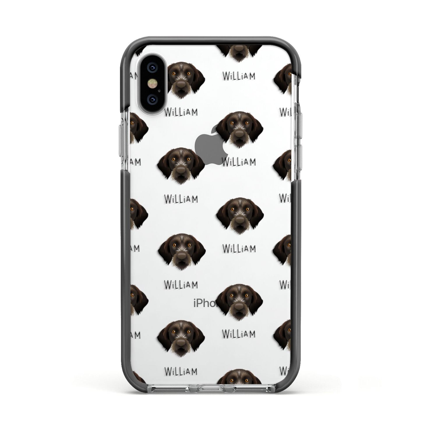 Korthals Griffon Icon with Name Apple iPhone Xs Impact Case Black Edge on Silver Phone