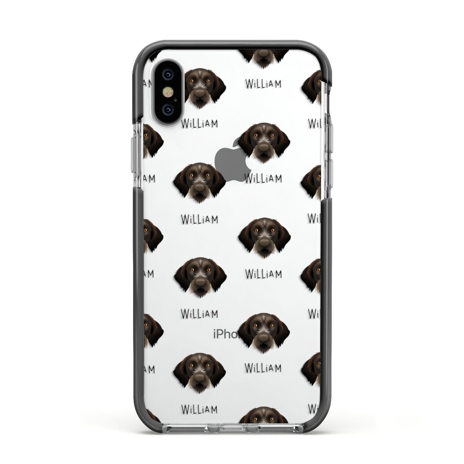 Korthals Griffon Icon with Name Apple iPhone Xs Impact Case Black Edge on Silver Phone