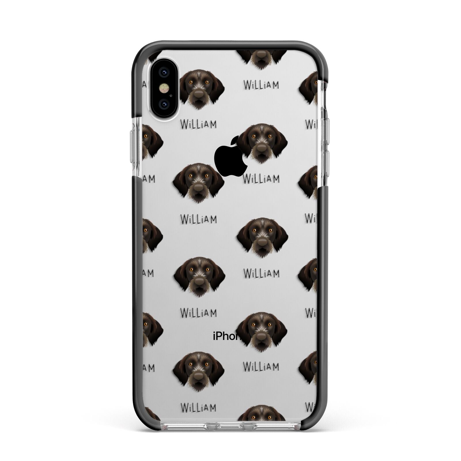 Korthals Griffon Icon with Name Apple iPhone Xs Max Impact Case Black Edge on Silver Phone