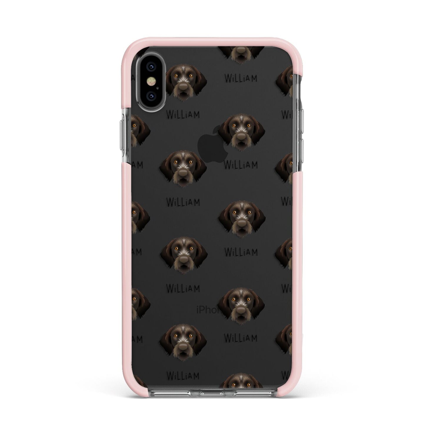 Korthals Griffon Icon with Name Apple iPhone Xs Max Impact Case Pink Edge on Black Phone