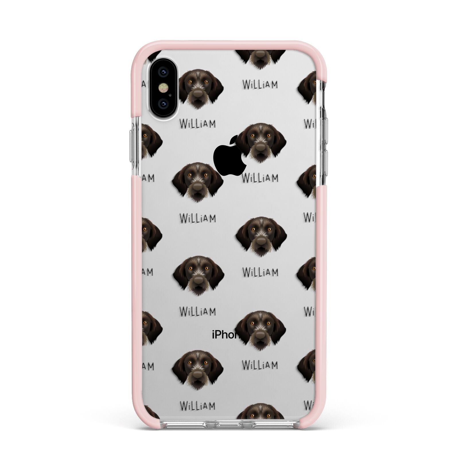 Korthals Griffon Icon with Name Apple iPhone Xs Max Impact Case Pink Edge on Silver Phone