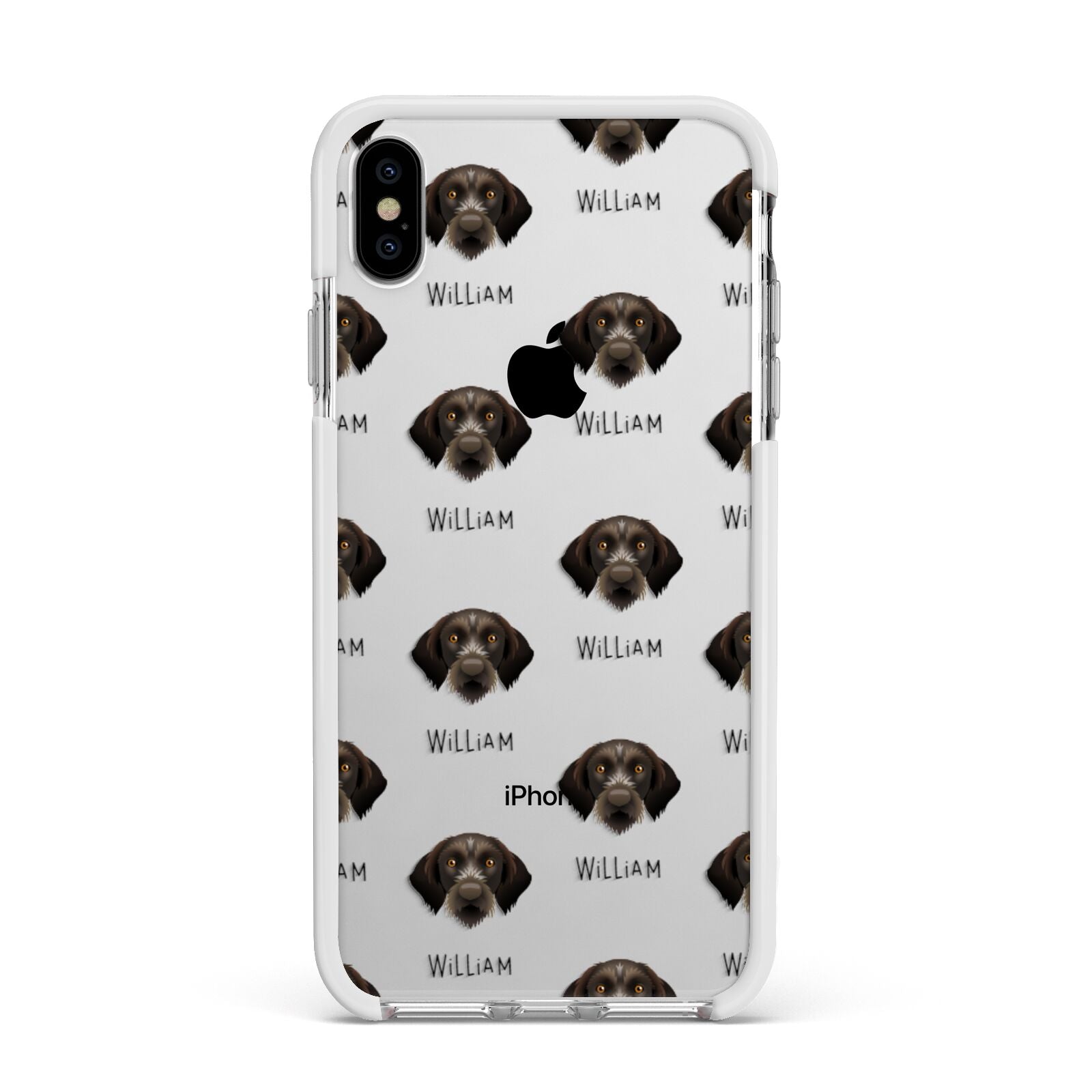 Korthals Griffon Icon with Name Apple iPhone Xs Max Impact Case White Edge on Silver Phone