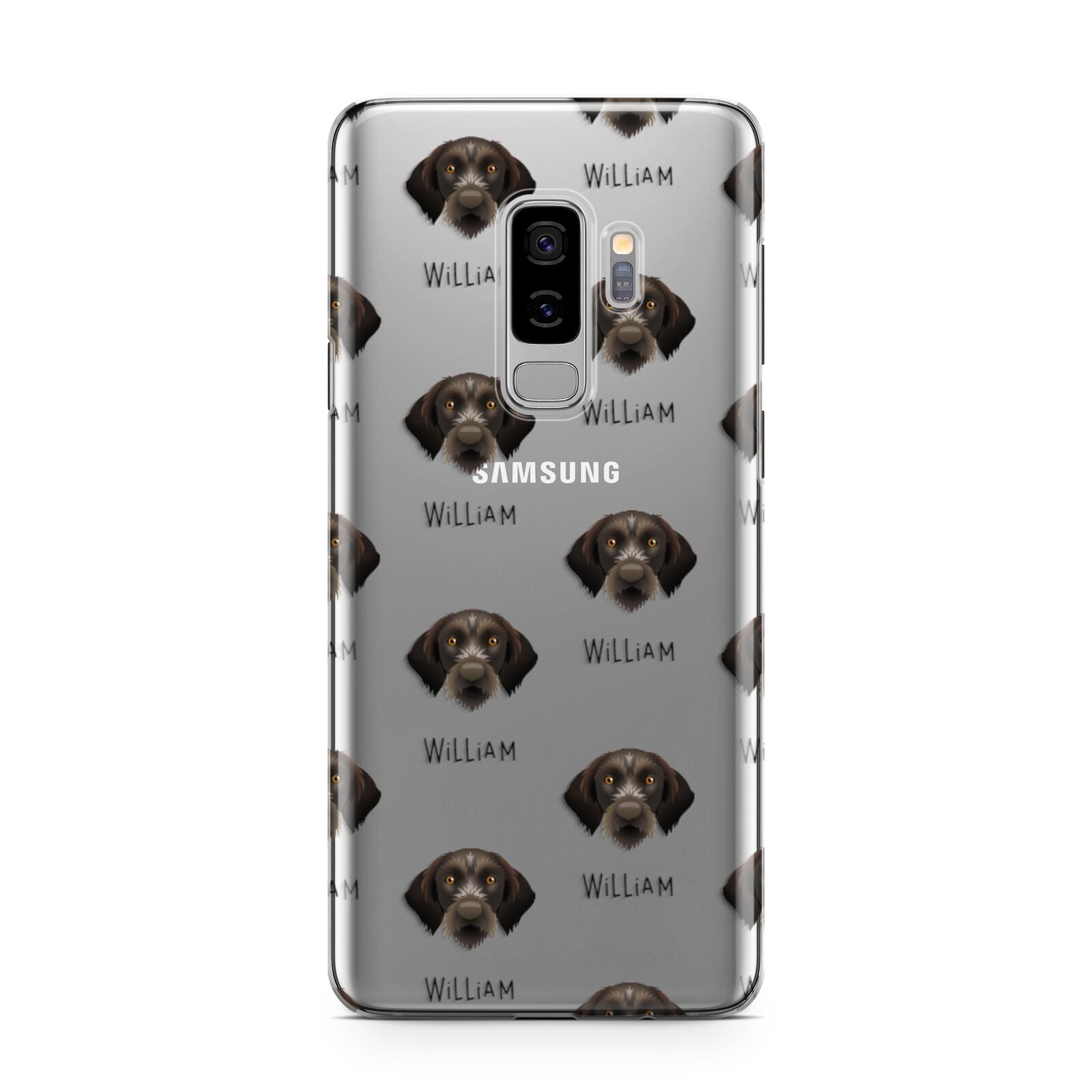 Korthals Griffon Icon with Name Samsung Galaxy S9 Plus Case on Silver phone