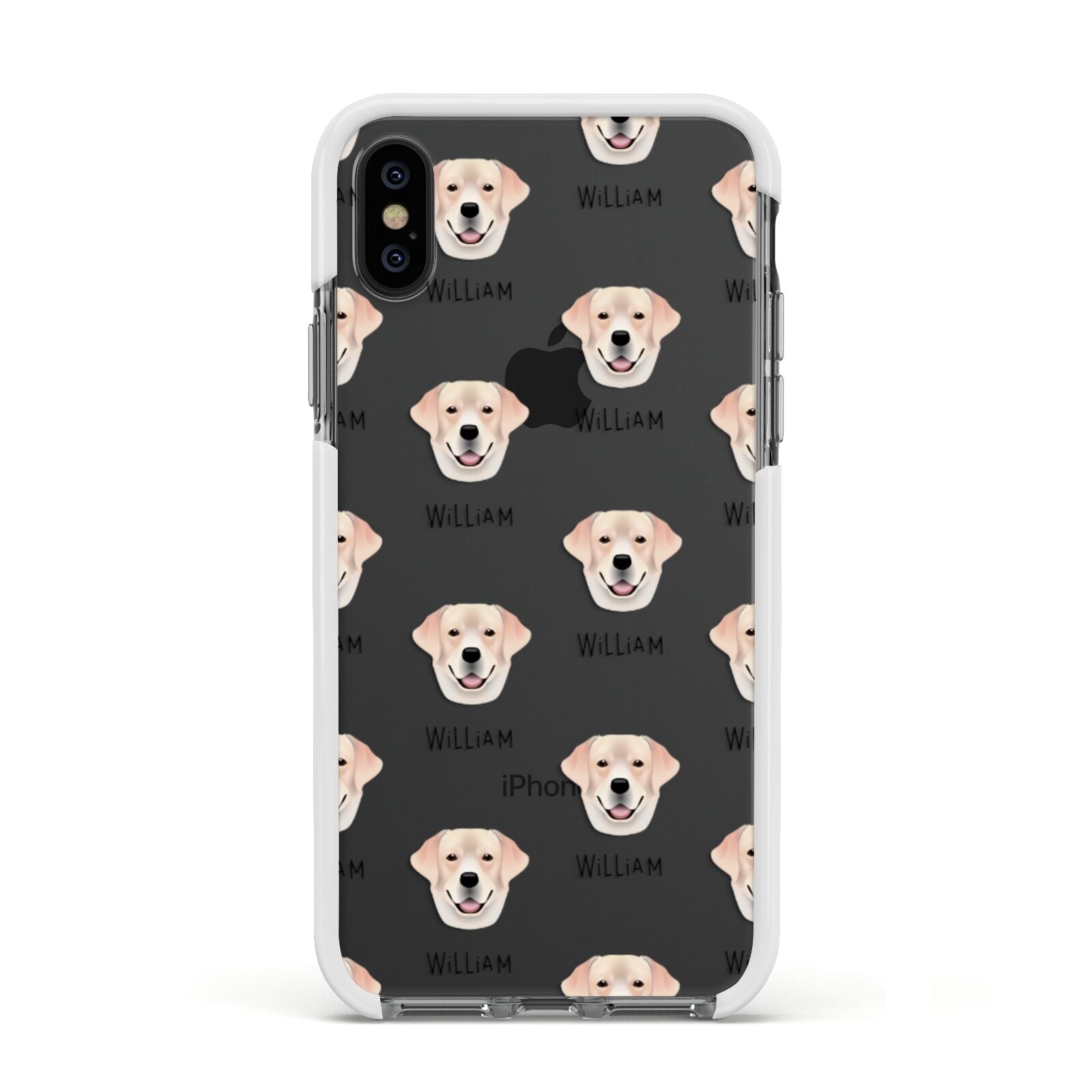 Labrador Retriever Icon with Name Apple iPhone Xs Impact Case White Edge on Black Phone