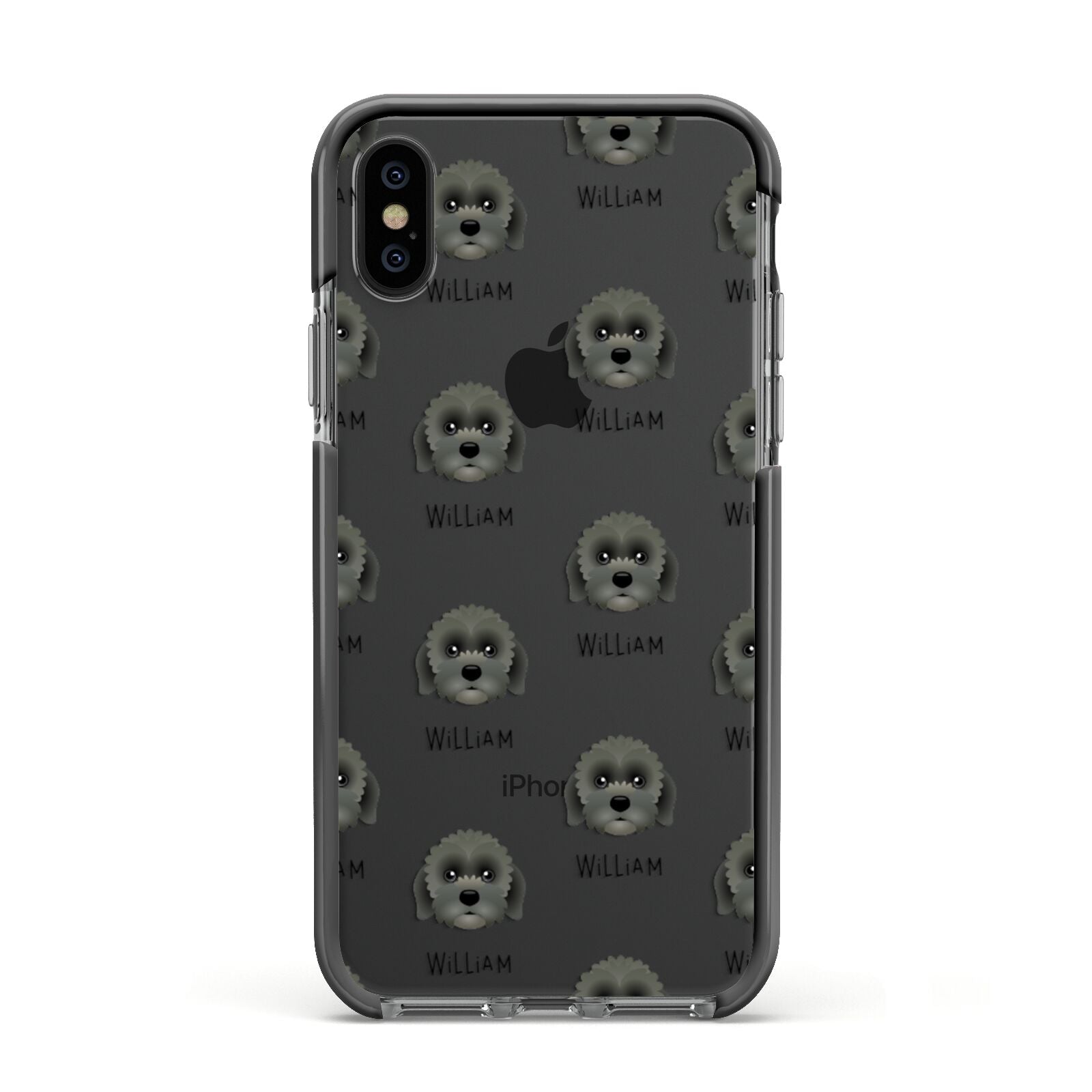 Lachon Icon with Name Apple iPhone Xs Impact Case Black Edge on Black Phone