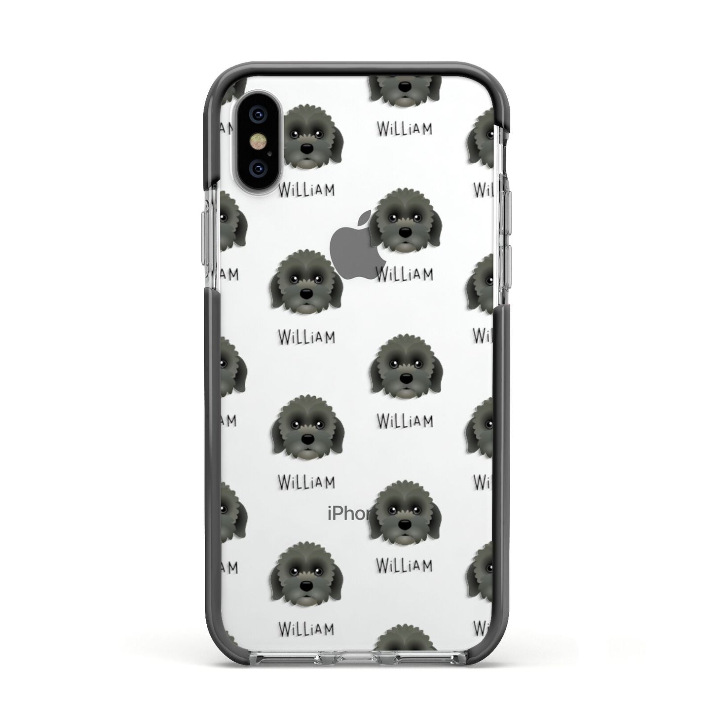 Lachon Icon with Name Apple iPhone Xs Impact Case Black Edge on Silver Phone