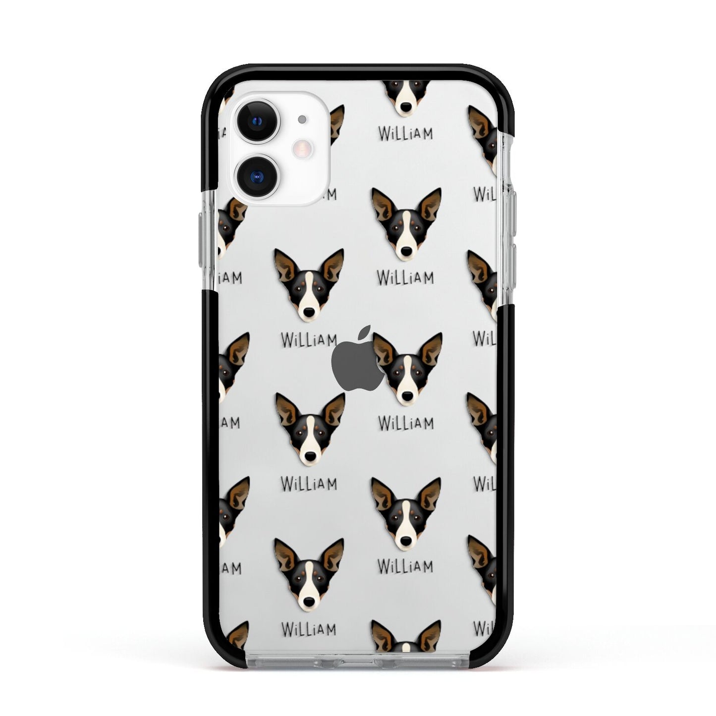Lancashire Heeler Icon with Name Apple iPhone 11 in White with Black Impact Case