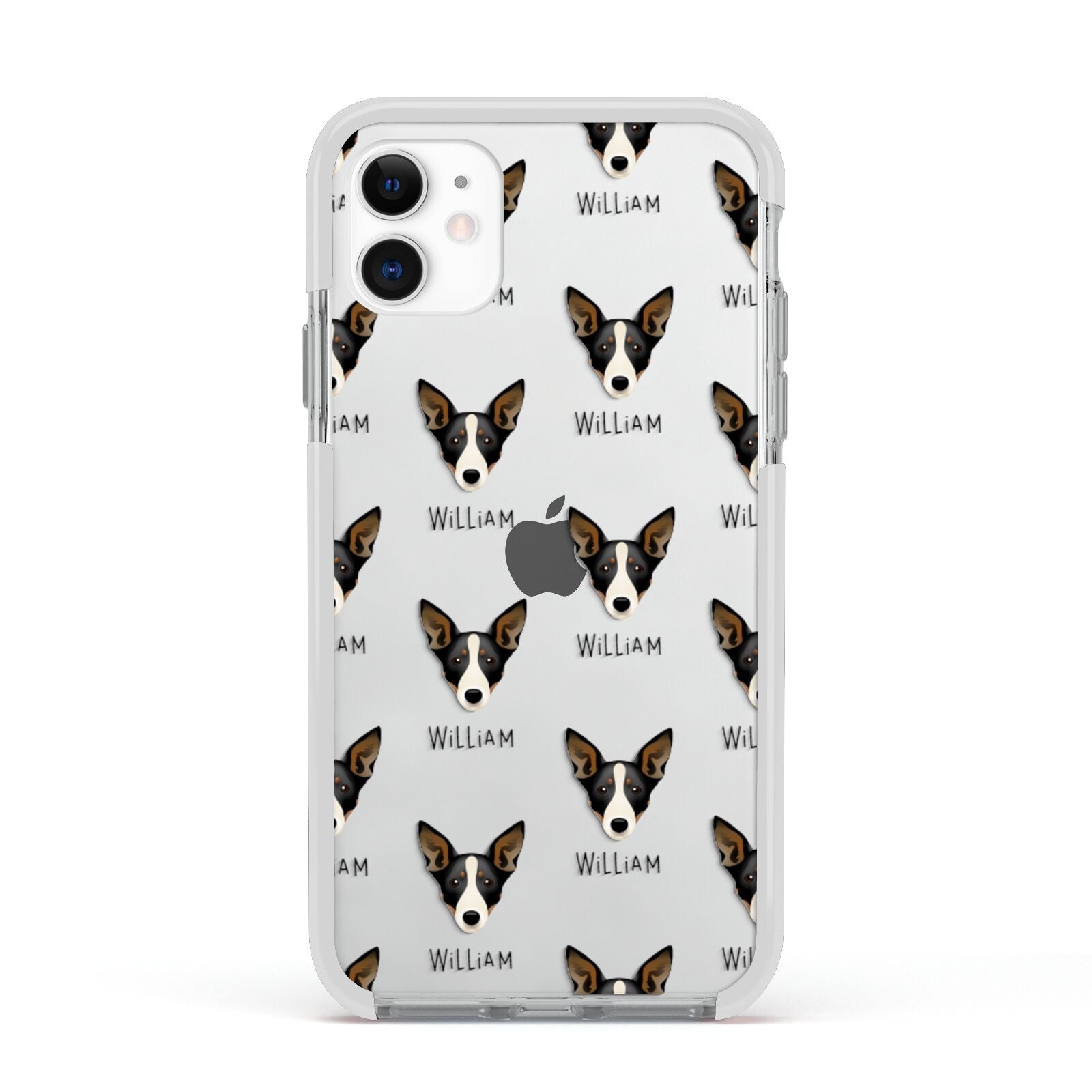 Lancashire Heeler Icon with Name Apple iPhone 11 in White with White Impact Case