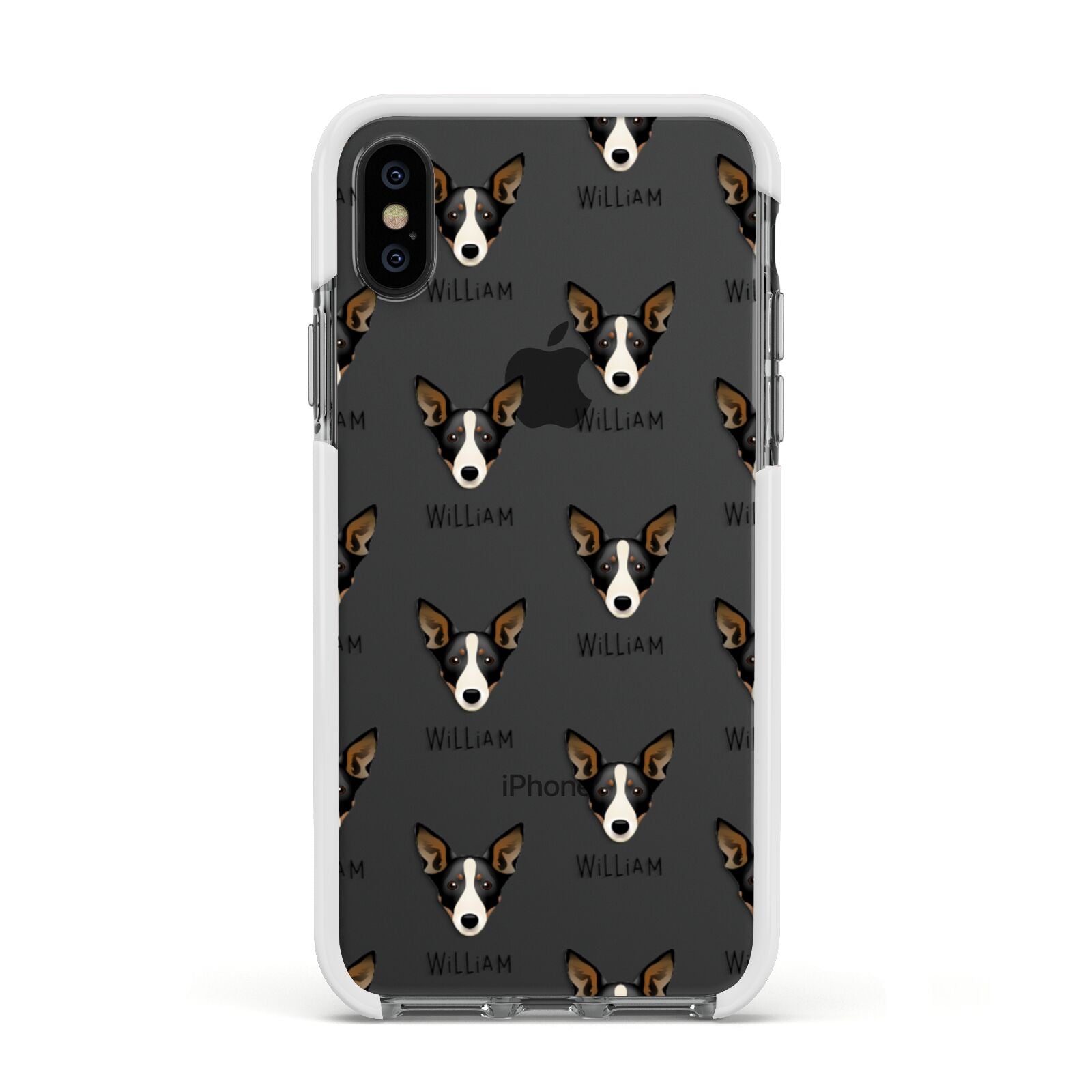 Lancashire Heeler Icon with Name Apple iPhone Xs Impact Case White Edge on Black Phone