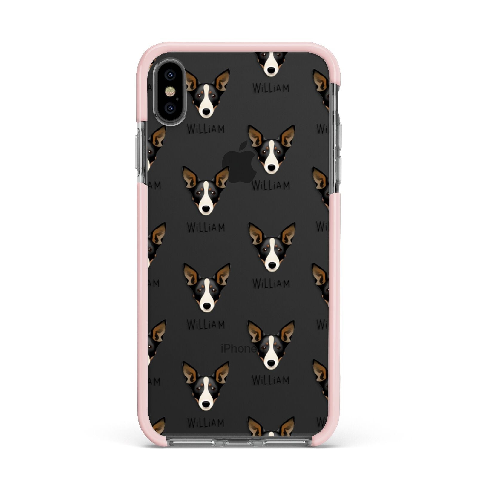 Lancashire Heeler Icon with Name Apple iPhone Xs Max Impact Case Pink Edge on Black Phone