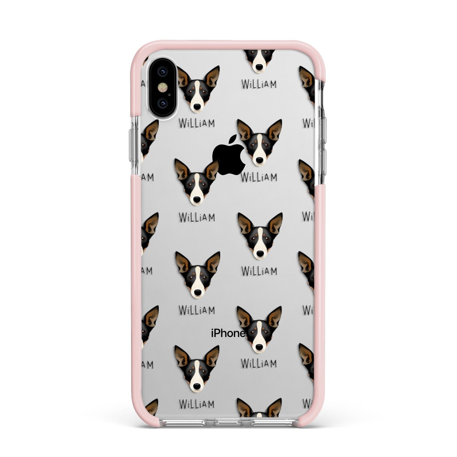 Lancashire Heeler Icon with Name Apple iPhone Xs Max Impact Case Pink Edge on Silver Phone