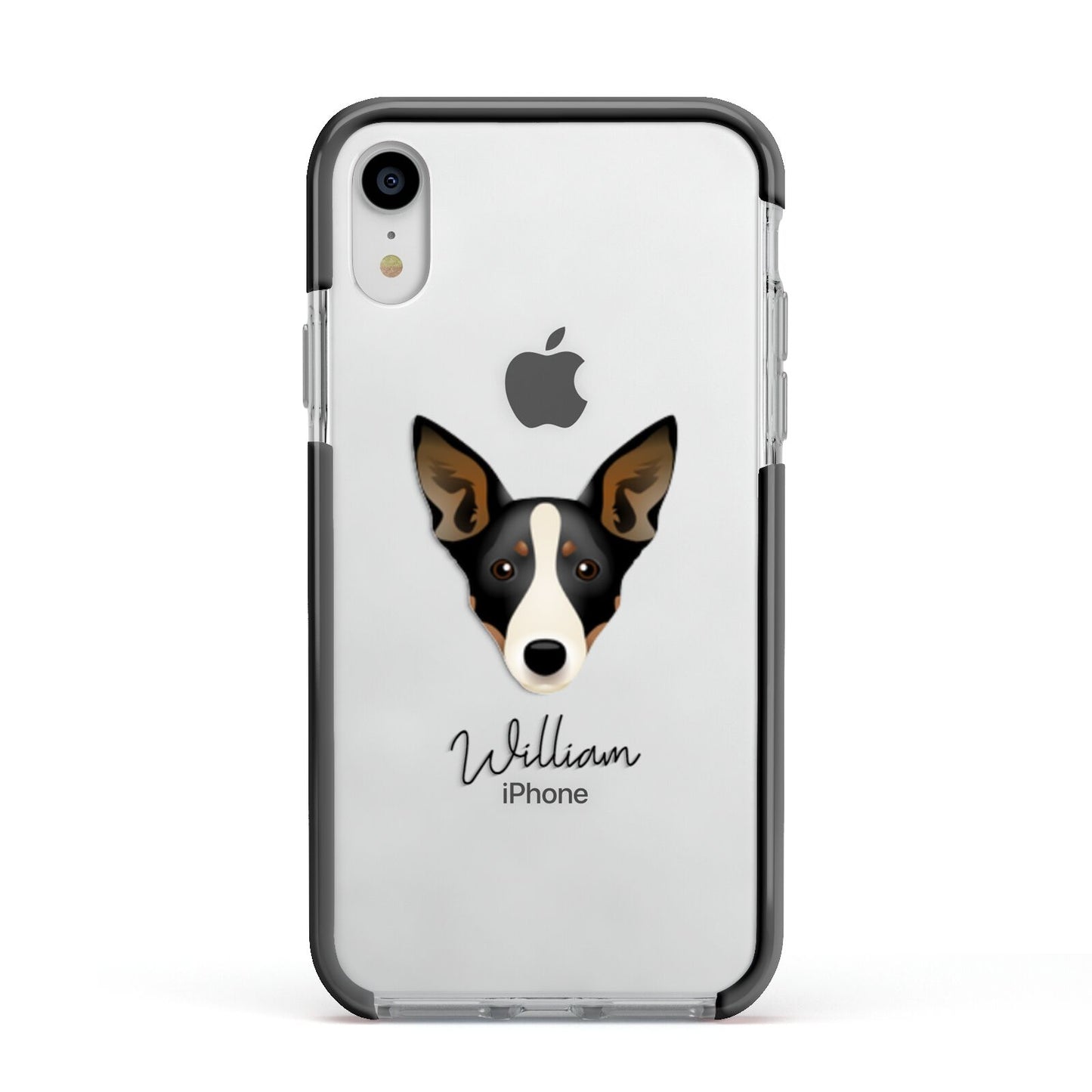 Lancashire Heeler Personalised Apple iPhone XR Impact Case Black Edge on Silver Phone