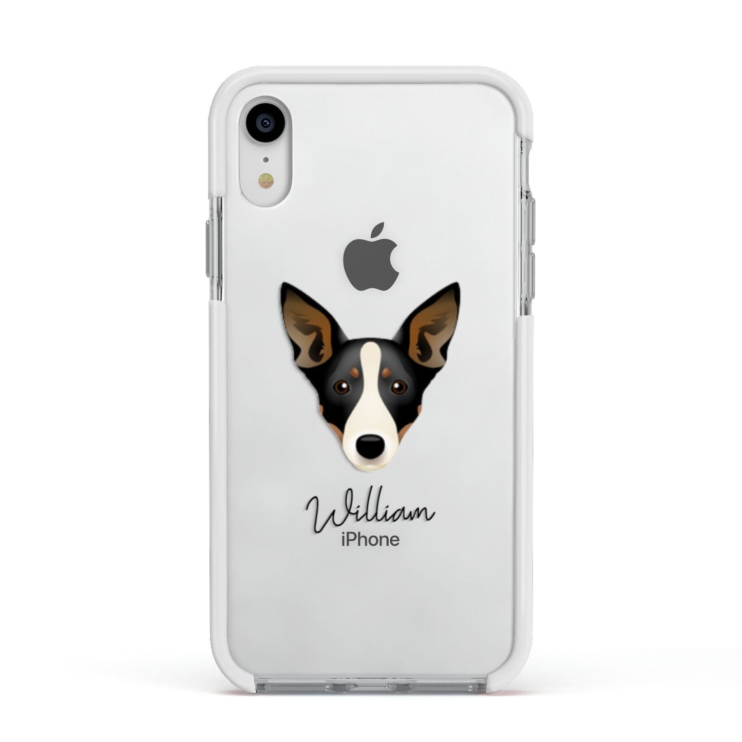 Lancashire Heeler Personalised Apple iPhone XR Impact Case White Edge on Silver Phone