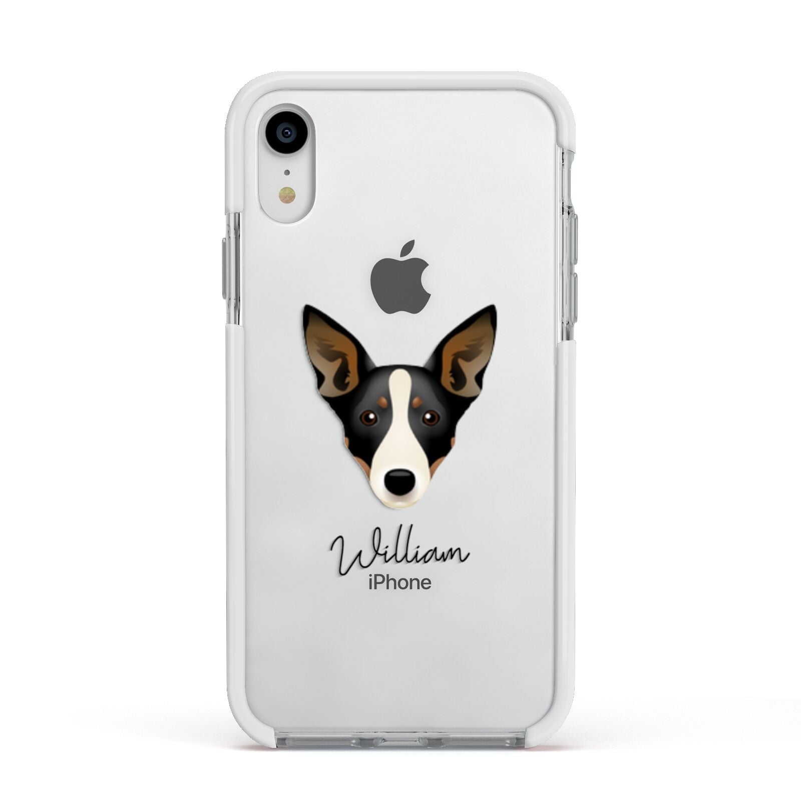 Lancashire Heeler Personalised Apple iPhone XR Impact Case White Edge on Silver Phone