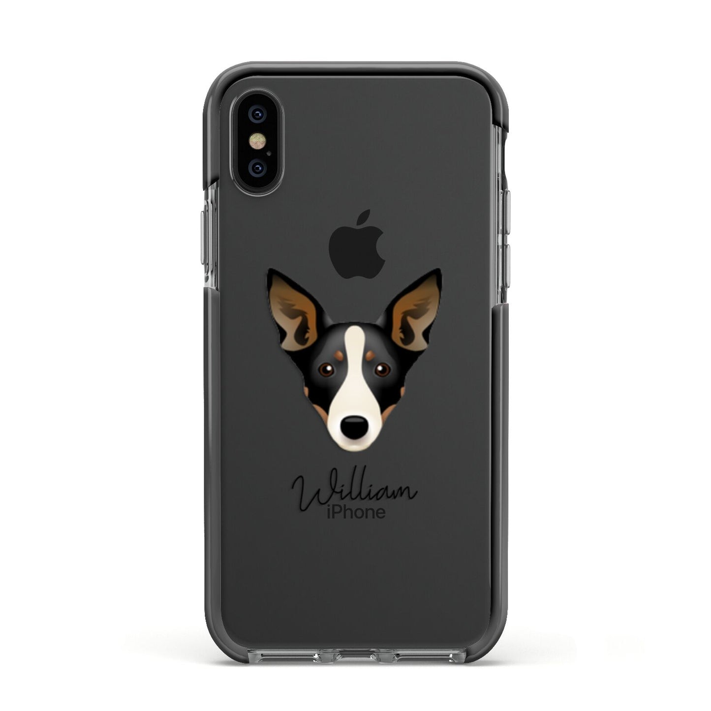 Lancashire Heeler Personalised Apple iPhone Xs Impact Case Black Edge on Black Phone