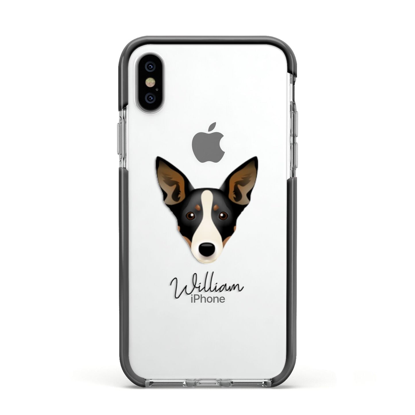 Lancashire Heeler Personalised Apple iPhone Xs Impact Case Black Edge on Silver Phone