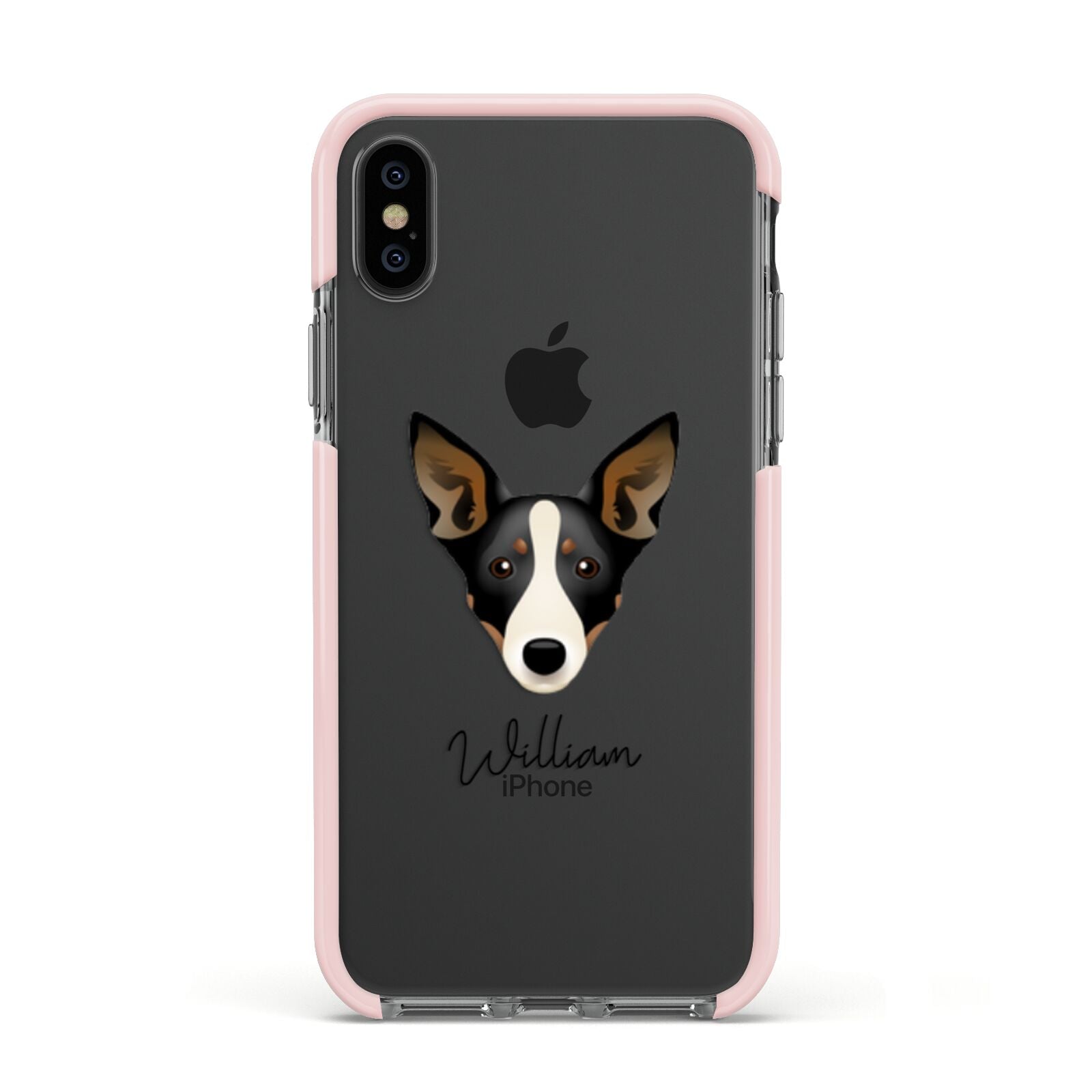 Lancashire Heeler Personalised Apple iPhone Xs Impact Case Pink Edge on Black Phone