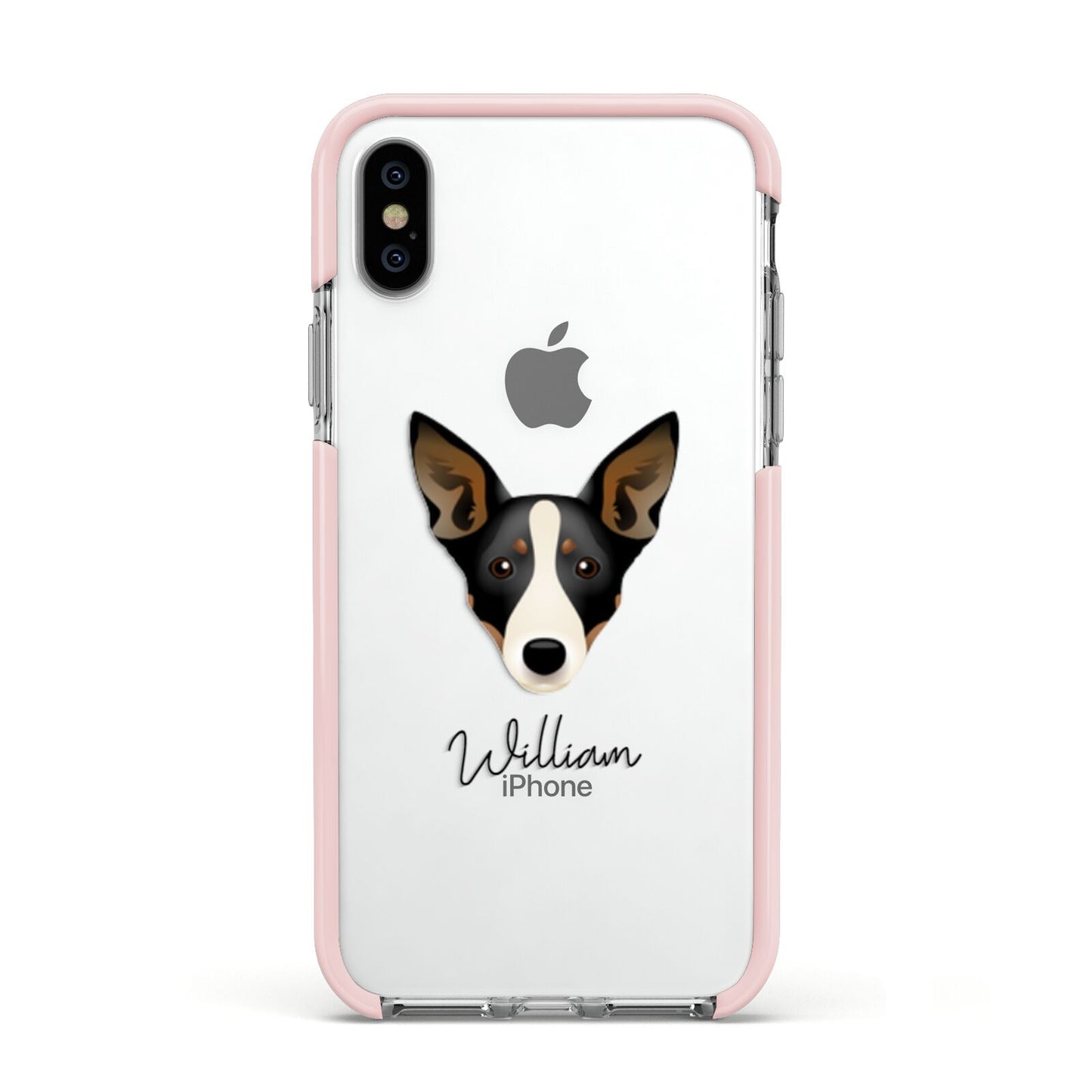 Lancashire Heeler Personalised Apple iPhone Xs Impact Case Pink Edge on Silver Phone