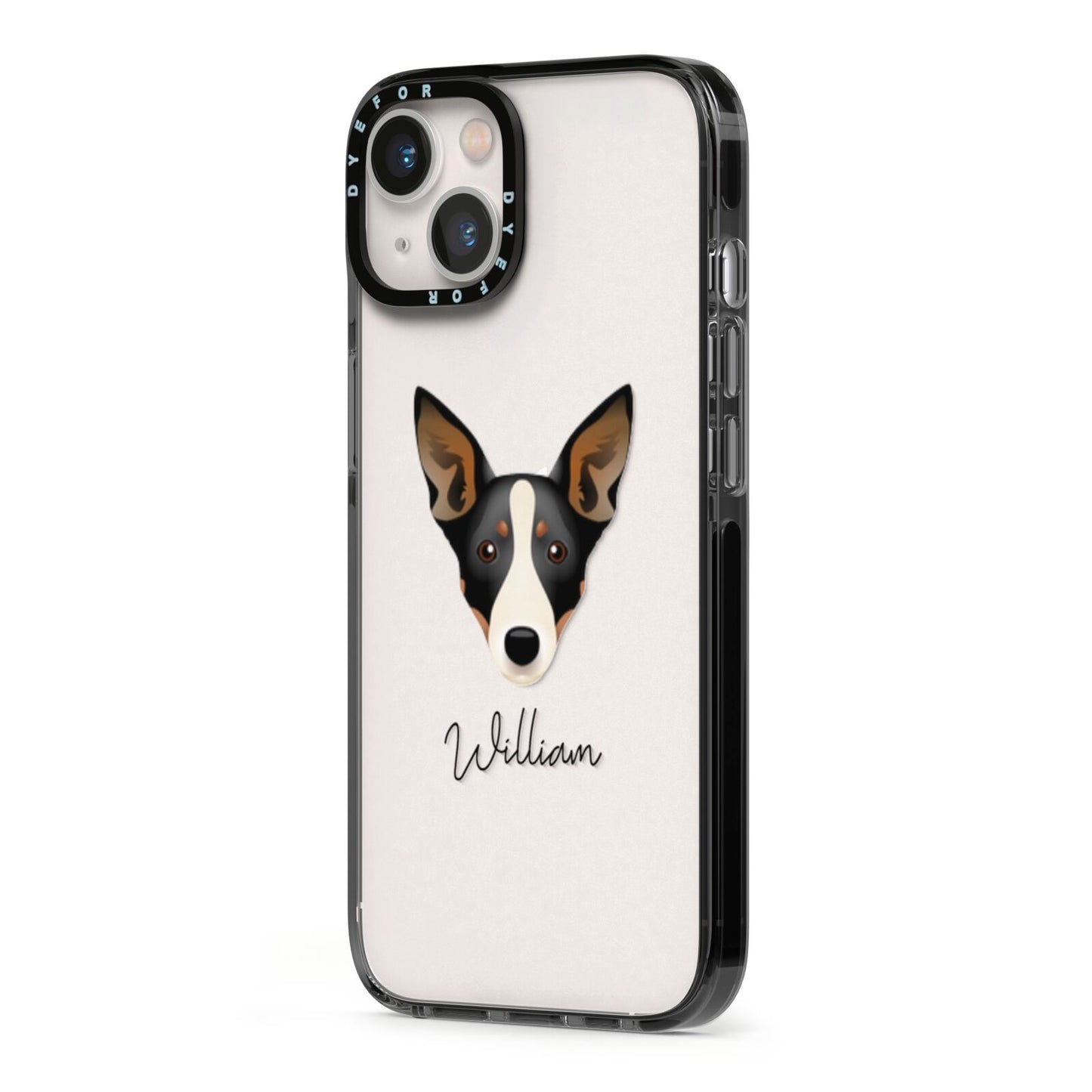 Lancashire Heeler Personalised iPhone 13 Black Impact Case Side Angle on Silver phone