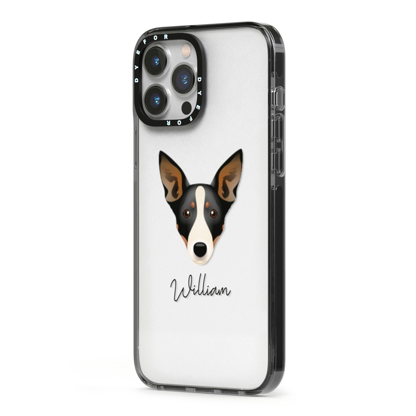 Lancashire Heeler Personalised iPhone 13 Pro Max Black Impact Case Side Angle on Silver phone