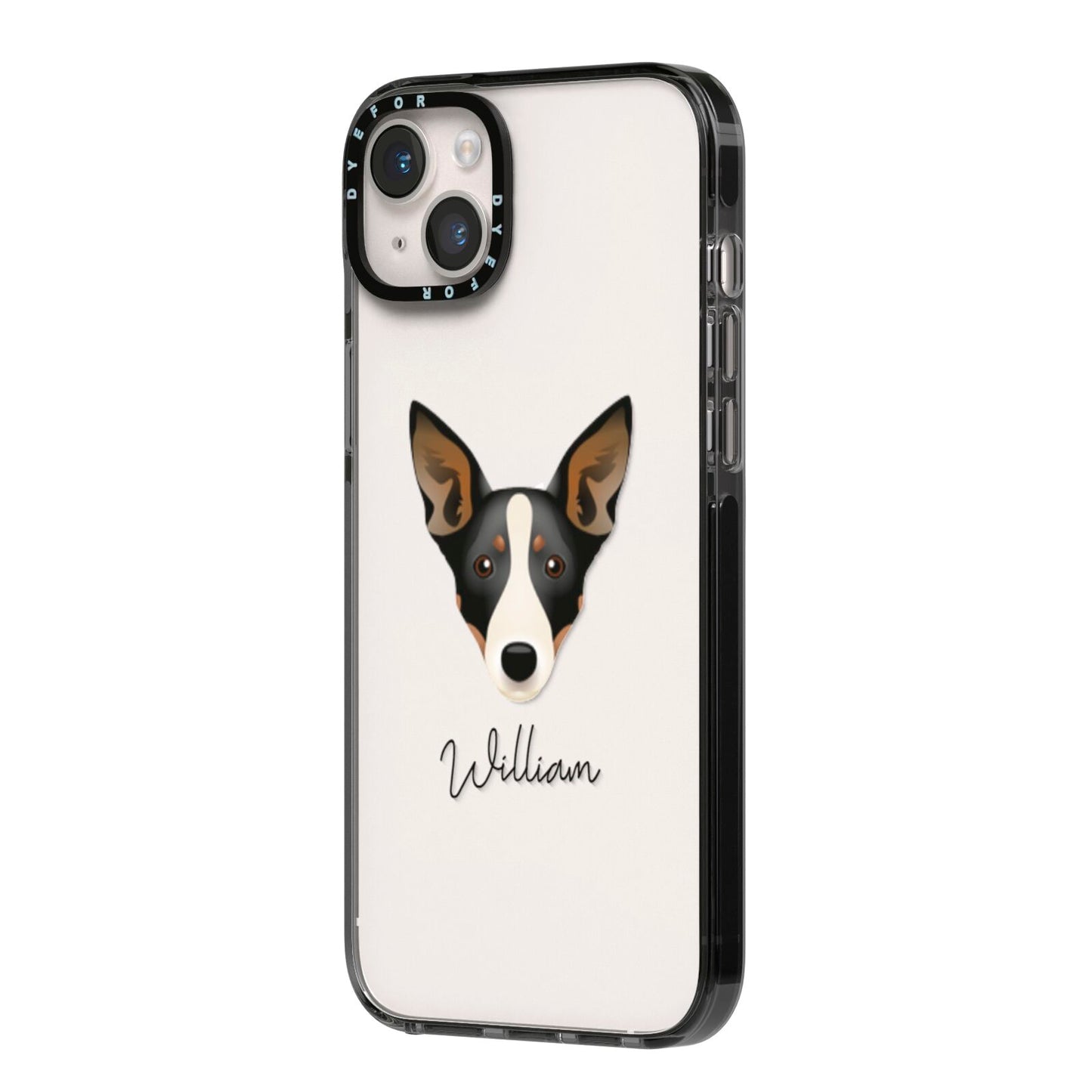 Lancashire Heeler Personalised iPhone 14 Plus Black Impact Case Side Angle on Silver phone