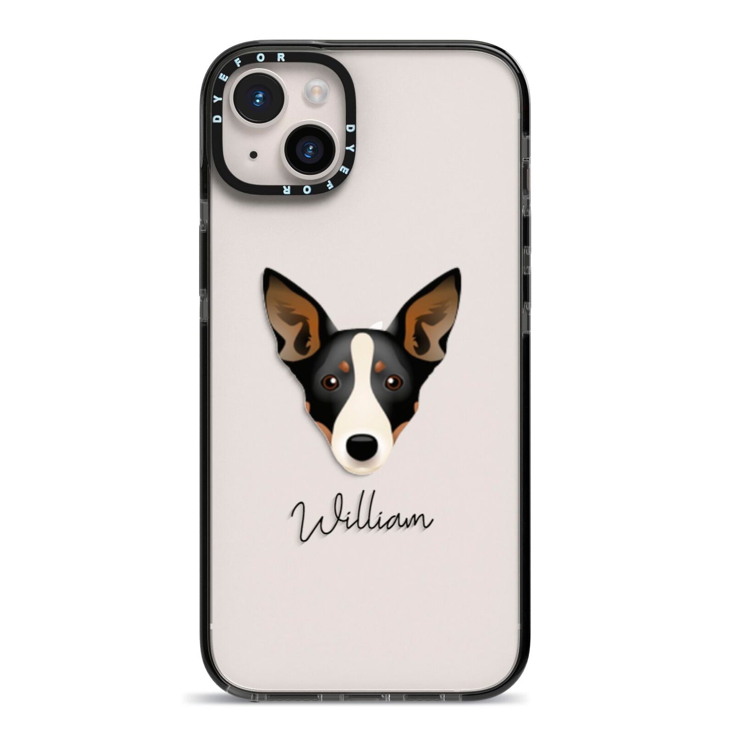 Lancashire Heeler Personalised iPhone 14 Plus Black Impact Case on Silver phone