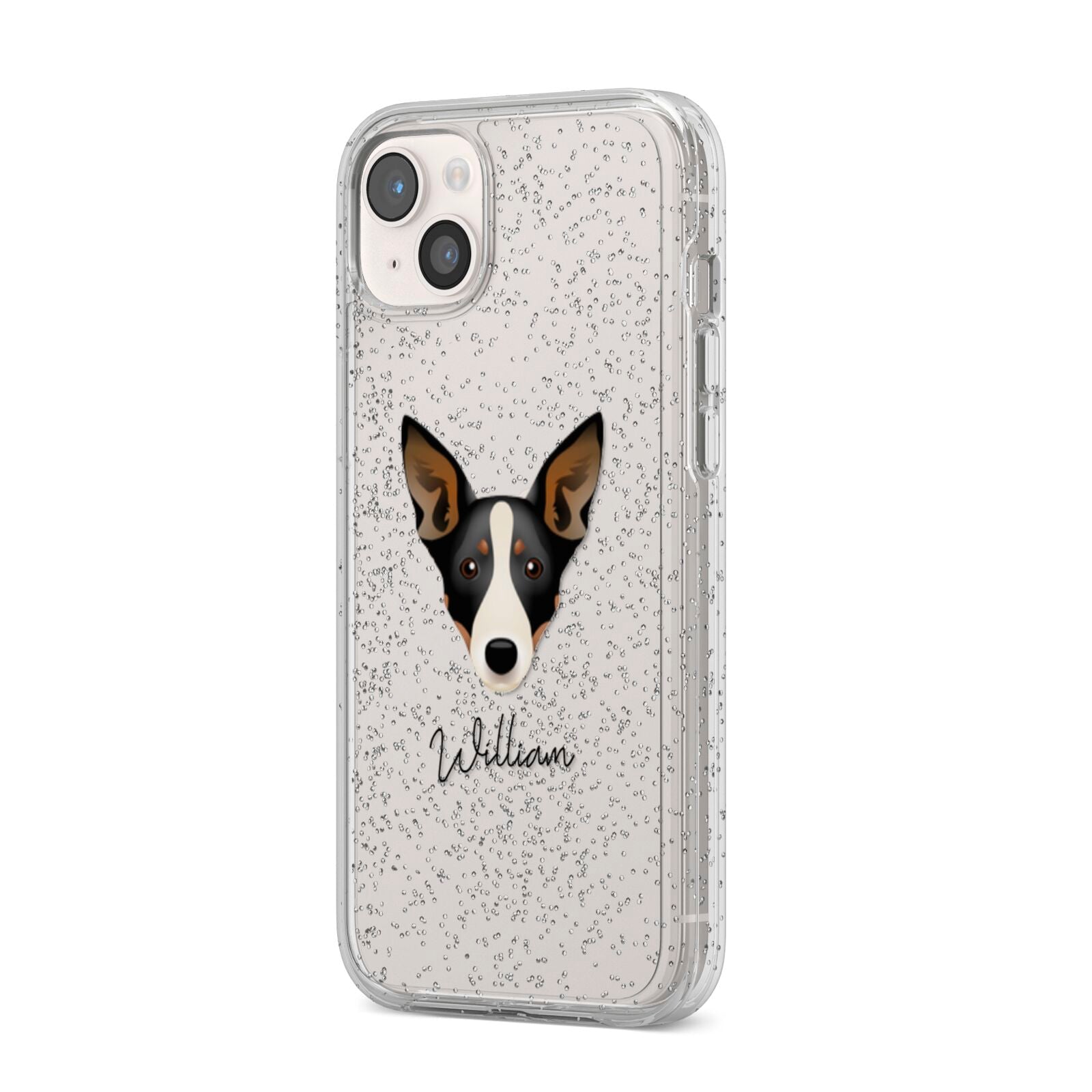 Lancashire Heeler Personalised iPhone 14 Plus Glitter Tough Case Starlight Angled Image