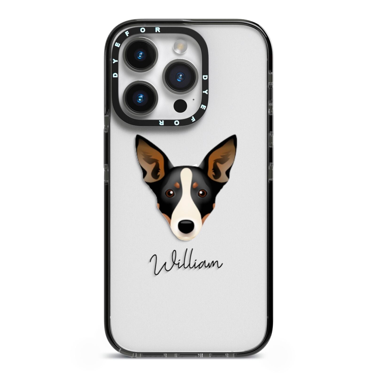 Lancashire Heeler Personalised iPhone 14 Pro Black Impact Case on Silver phone