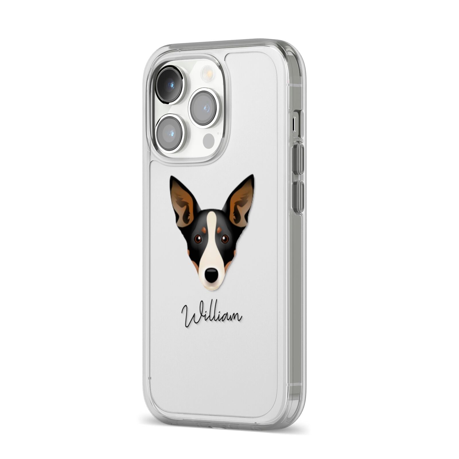 Lancashire Heeler Personalised iPhone 14 Pro Clear Tough Case Silver Angled Image