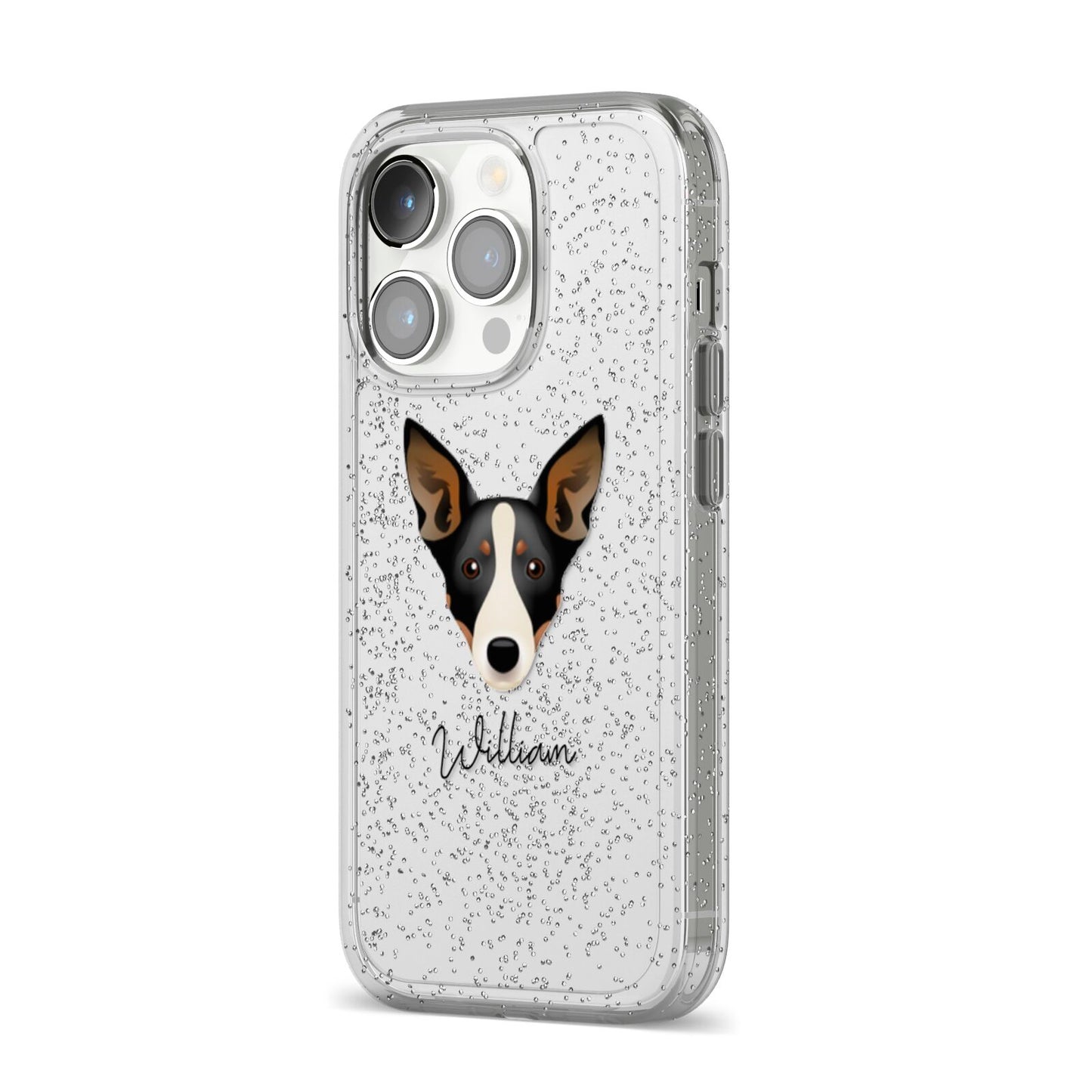 Lancashire Heeler Personalised iPhone 14 Pro Glitter Tough Case Silver Angled Image