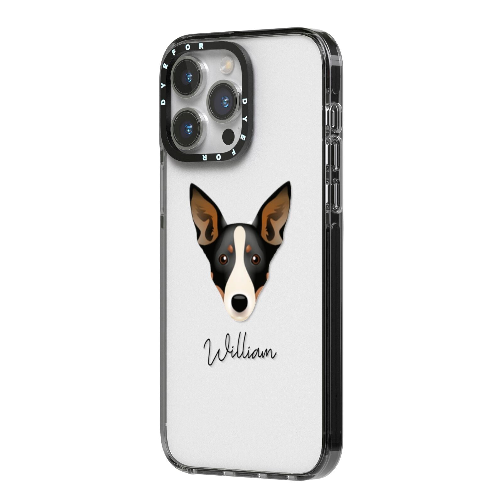 Lancashire Heeler Personalised iPhone 14 Pro Max Black Impact Case Side Angle on Silver phone