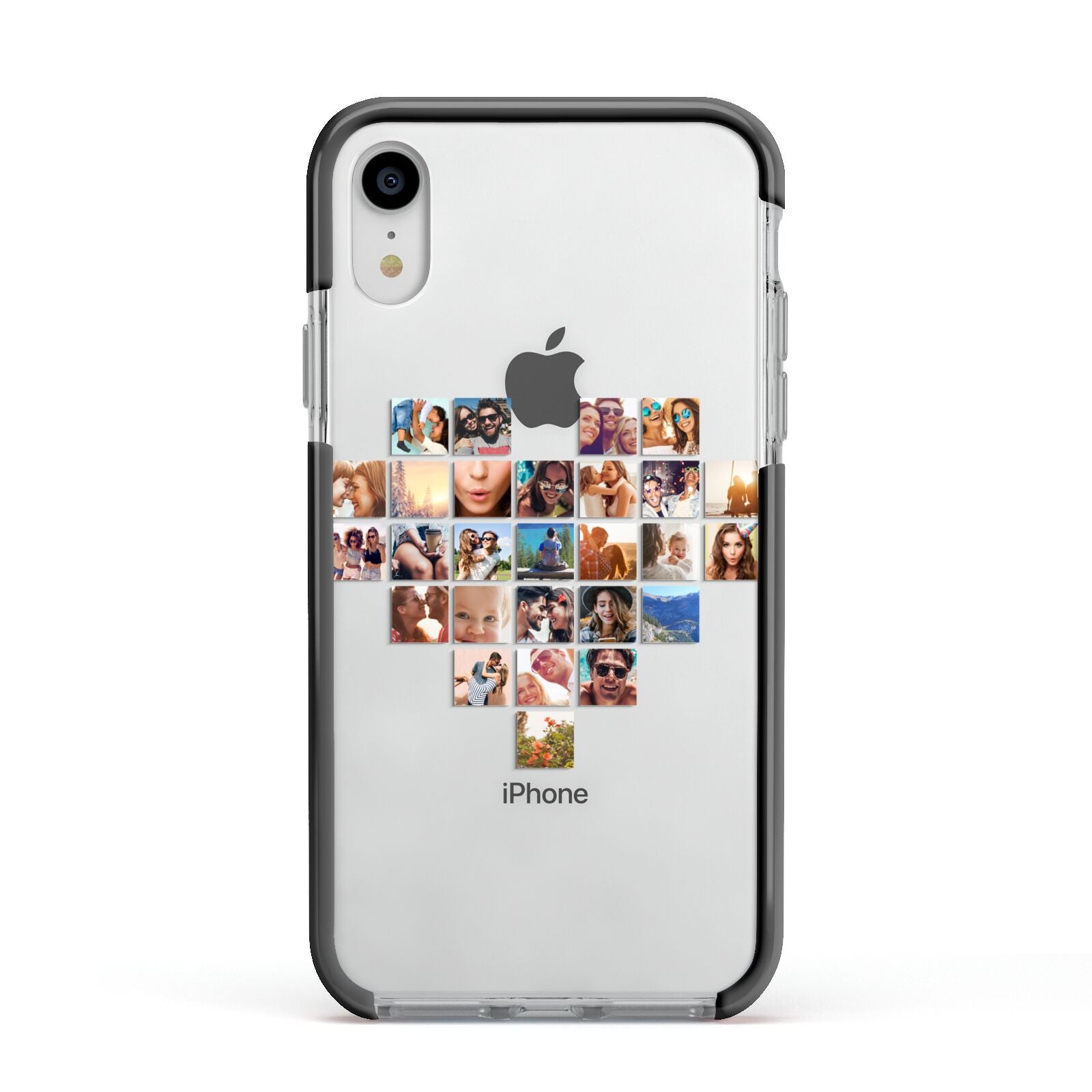Large Heart Photo Montage Upload Apple iPhone XR Impact Case Black Edge on Silver Phone