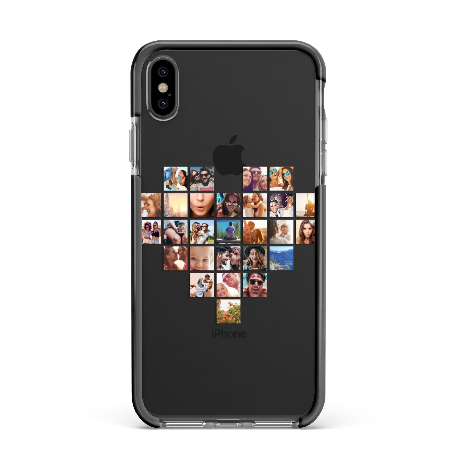Large Heart Photo Montage Upload Apple iPhone Xs Max Impact Case Black Edge on Black Phone