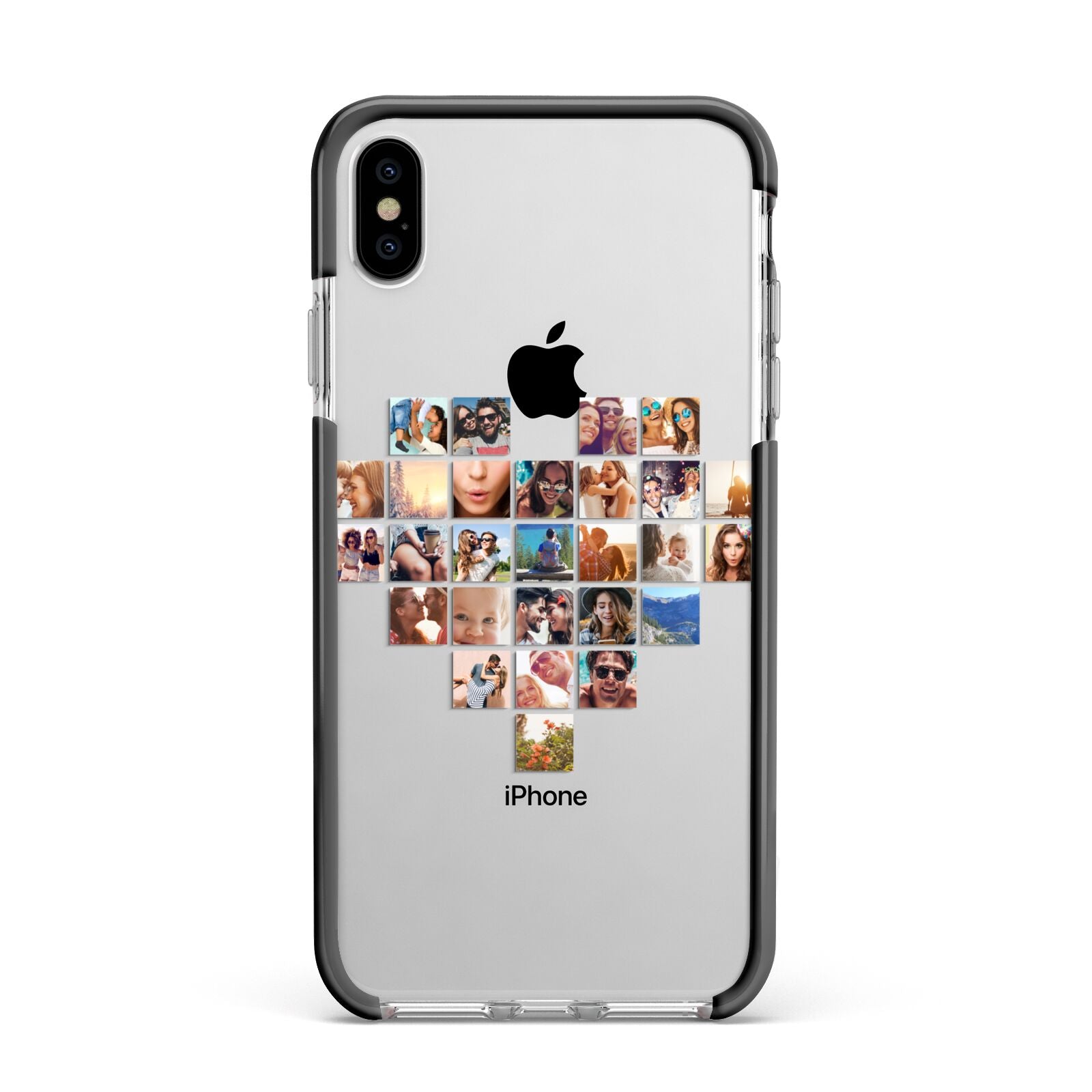 Large Heart Photo Montage Upload Apple iPhone Xs Max Impact Case Black Edge on Silver Phone