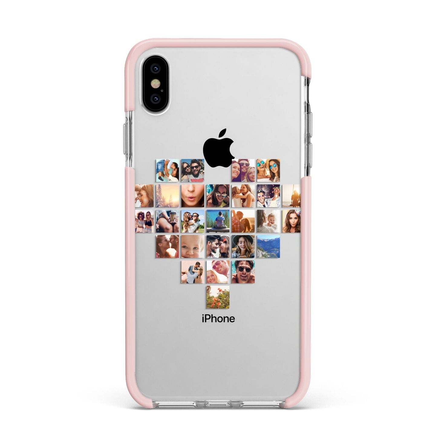 Large Heart Photo Montage Upload Apple iPhone Xs Max Impact Case Pink Edge on Silver Phone