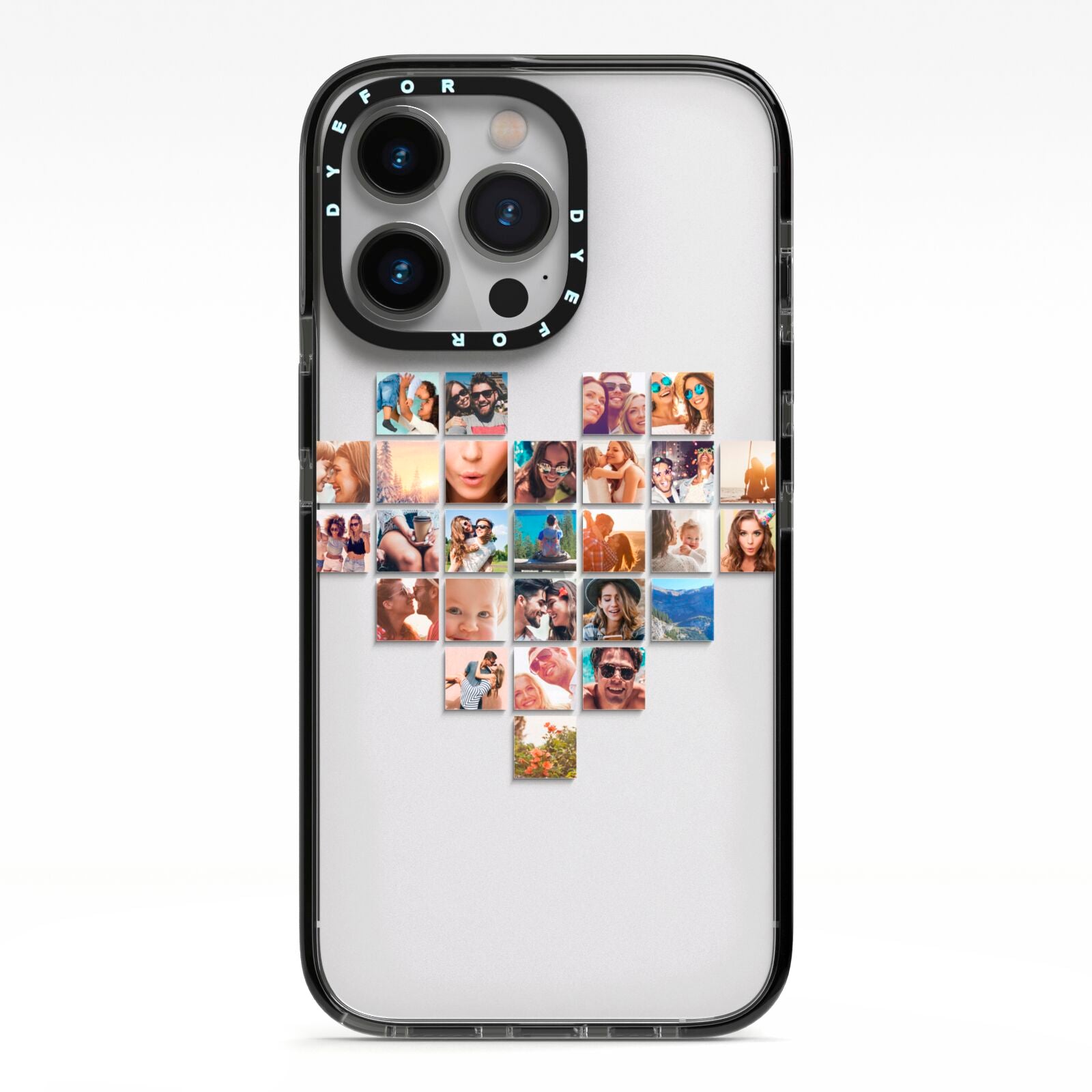 Large Heart Photo Montage Upload iPhone 13 Pro Black Impact Case on Silver phone