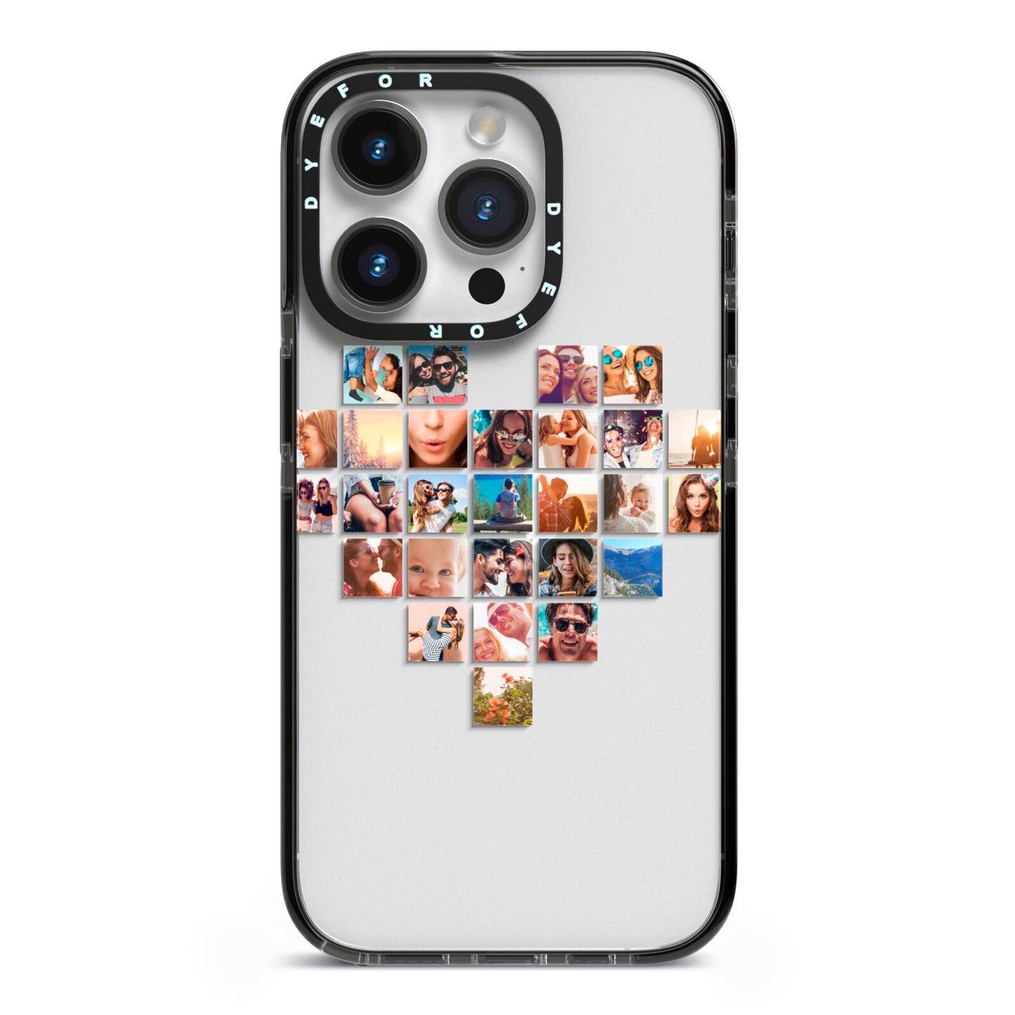 Large Heart Photo Montage Upload iPhone 14 Pro Black Impact Case on Silver phone