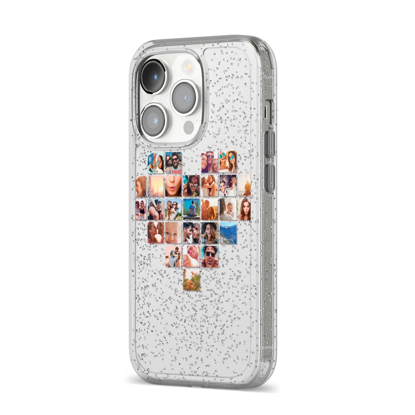 Large Heart Photo Montage Upload iPhone 14 Pro Glitter Tough Case Silver Angled Image